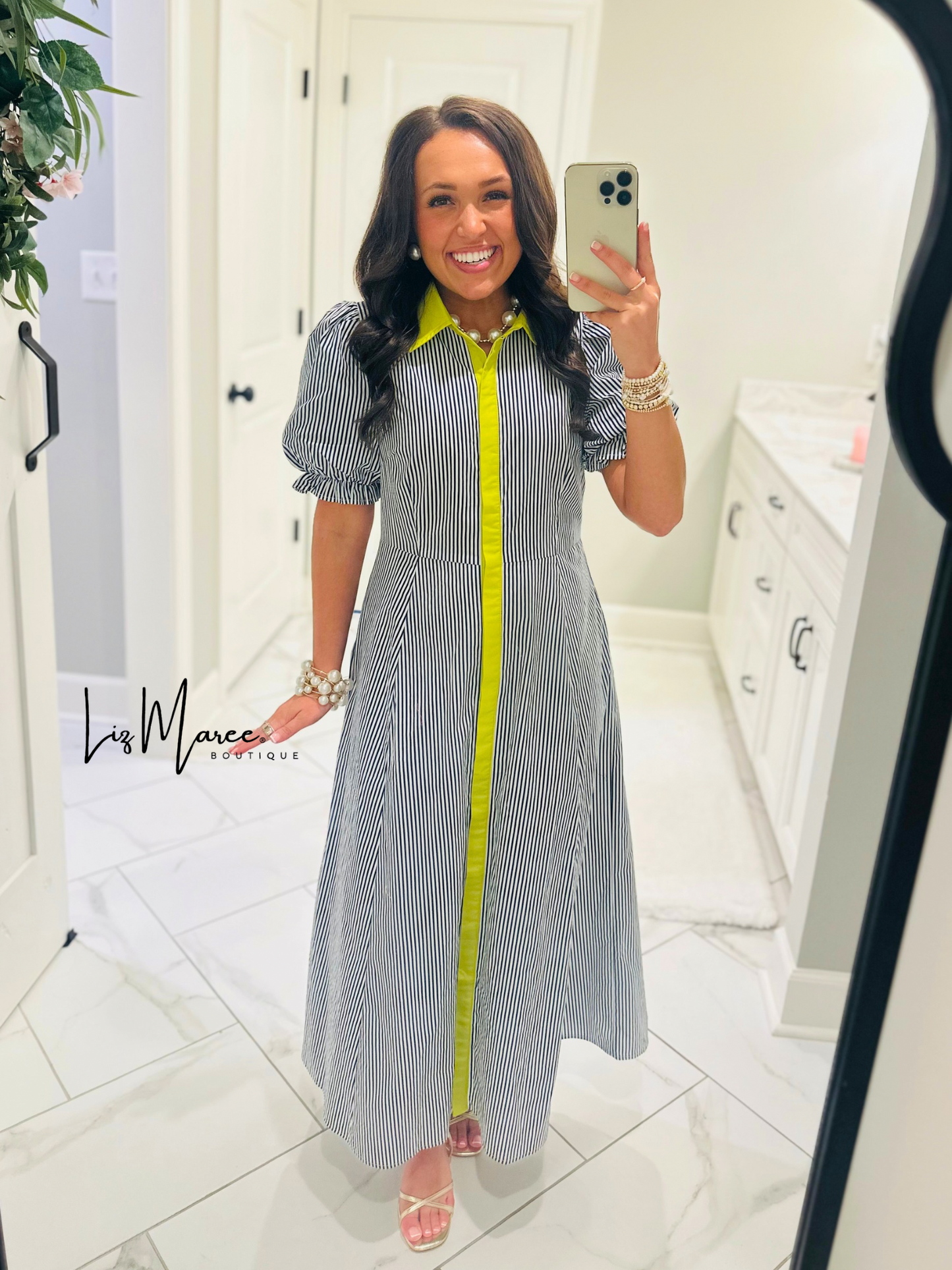 The Remy Navy Striped Midi Dress
