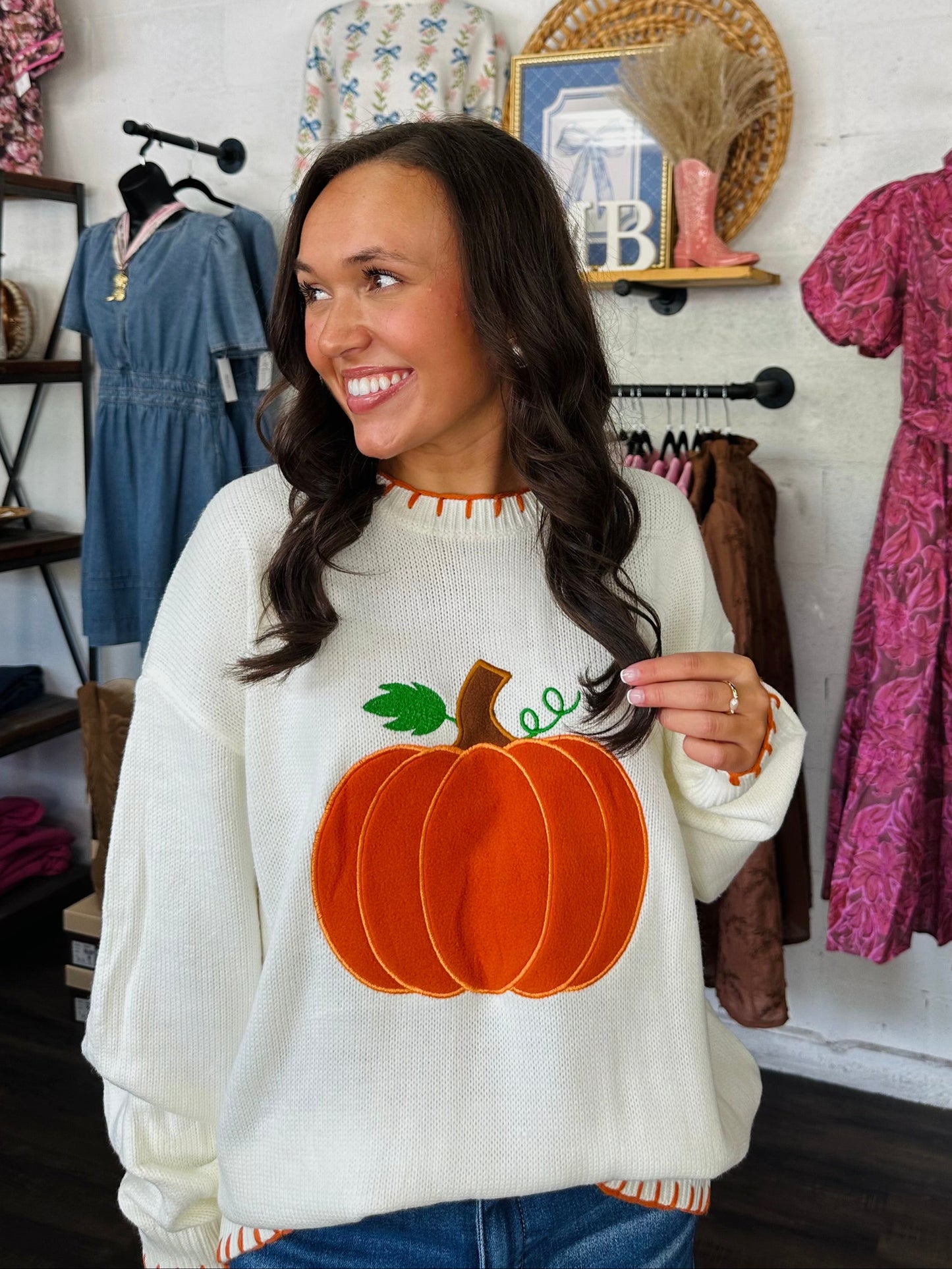 The Hello Pumpkin Embroidered Sweater