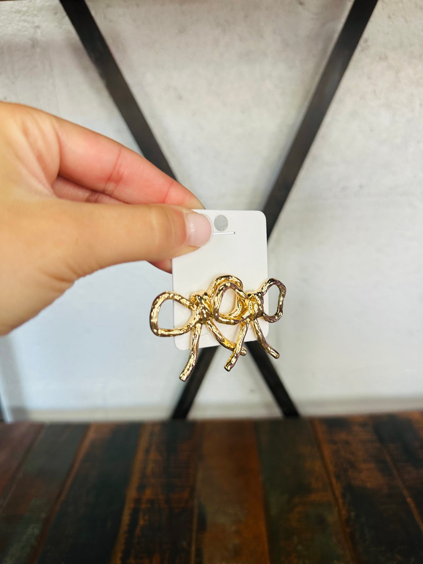 Gold Bow Textured Statement Earring
