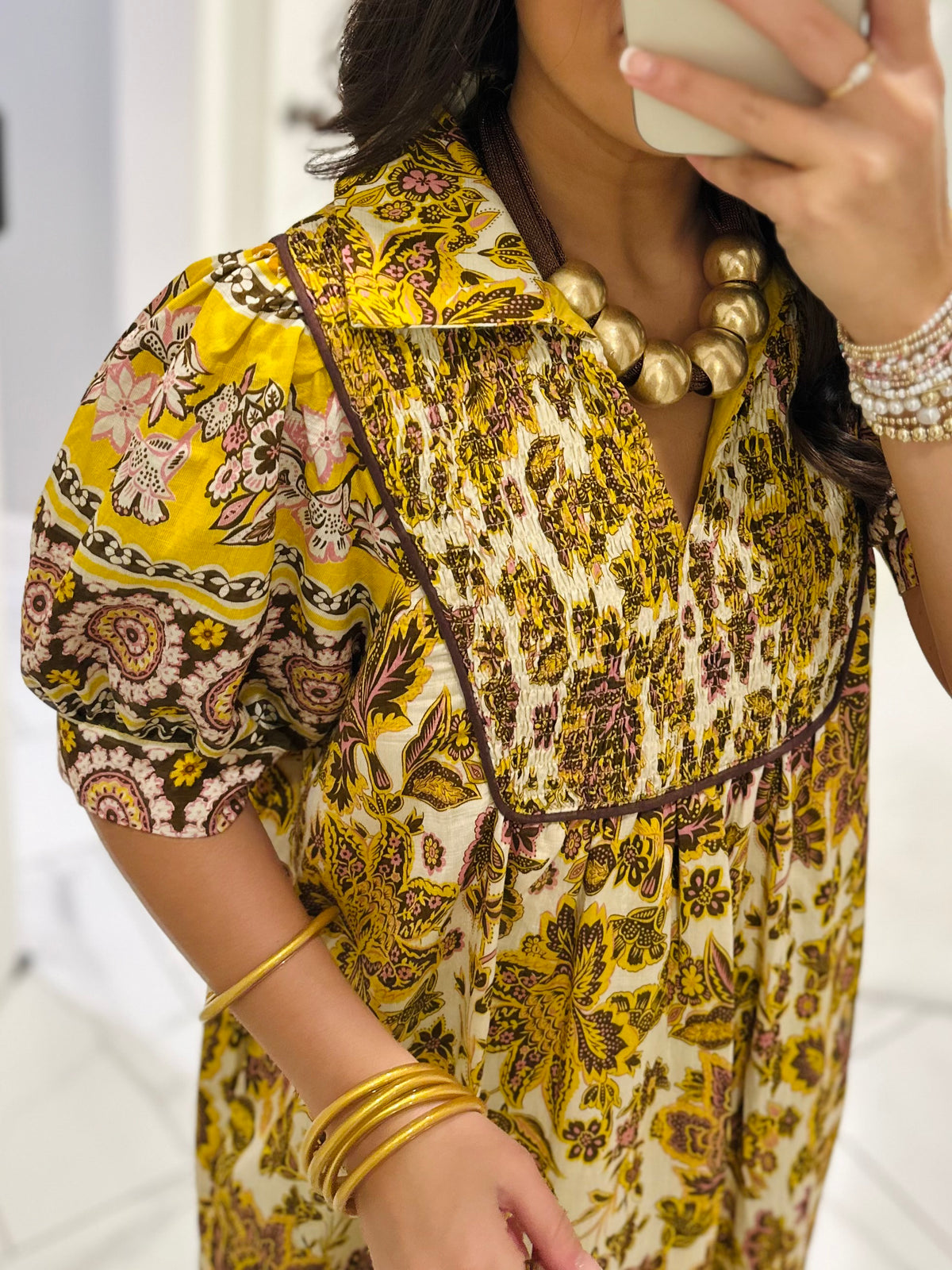 The Phoebe Golden Yellow Floral Midi Dress