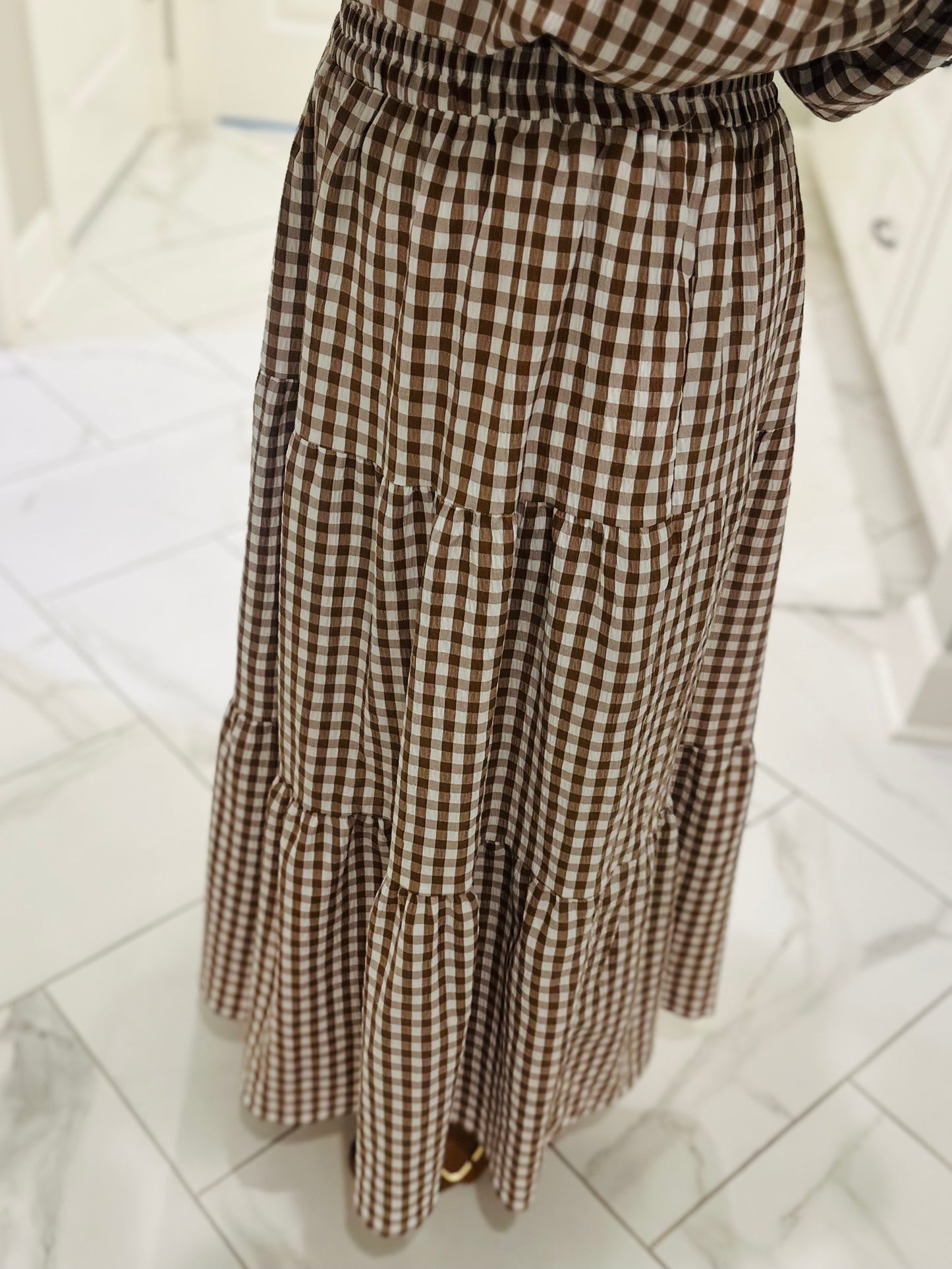 The Kinsley Brown Gingham Top + Skirt Set