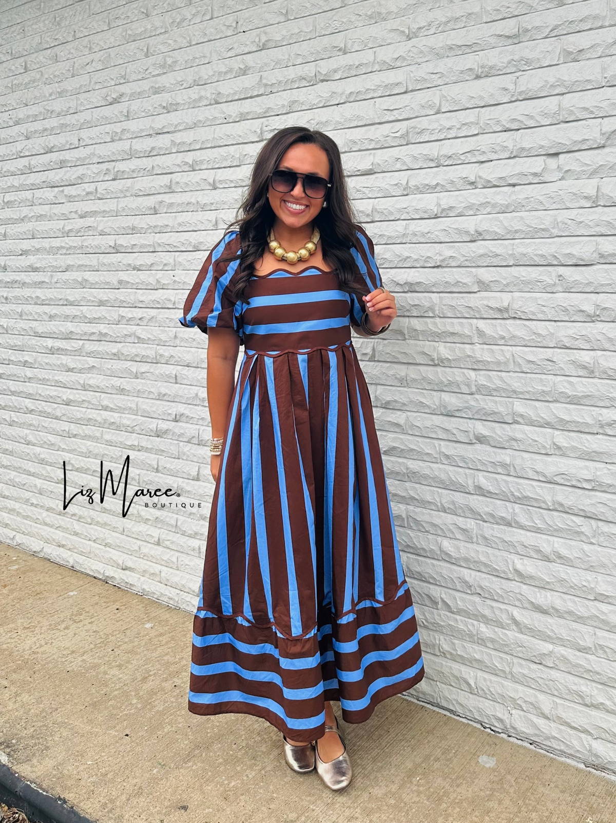 The Reagan Brown Striped Midi Dress