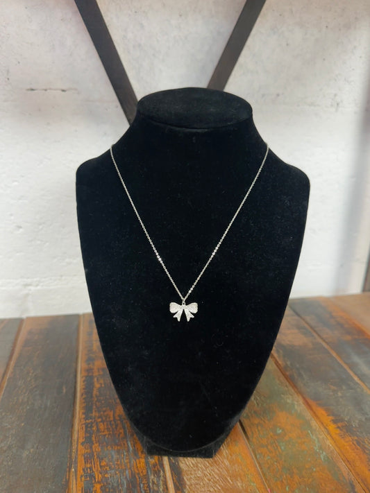 Silver Cubic Zirconia Bow Pendant Necklace