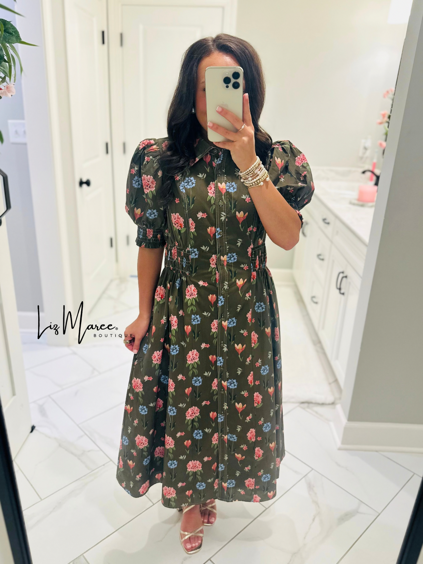 The Annie Olive Green Floral Midi Dress