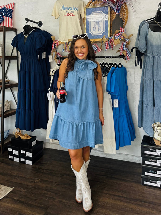 The Skylah Denim Bow Dress