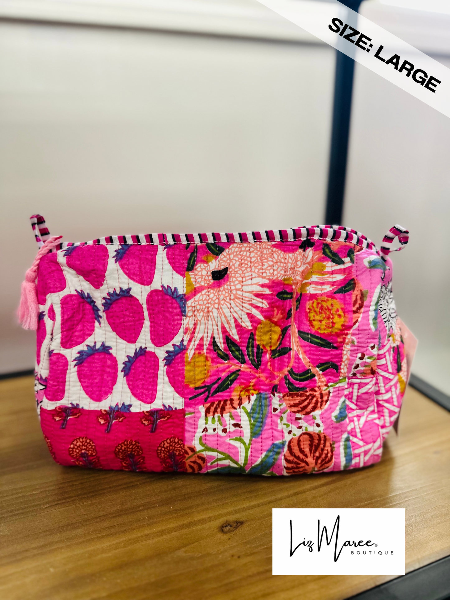 The Rose Pink Patchwork Quilted Cosmetic Bags - Set of 3