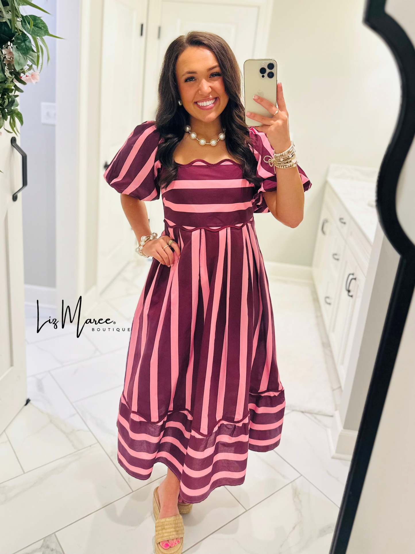 The Reagan Plum Striped Midi Dress