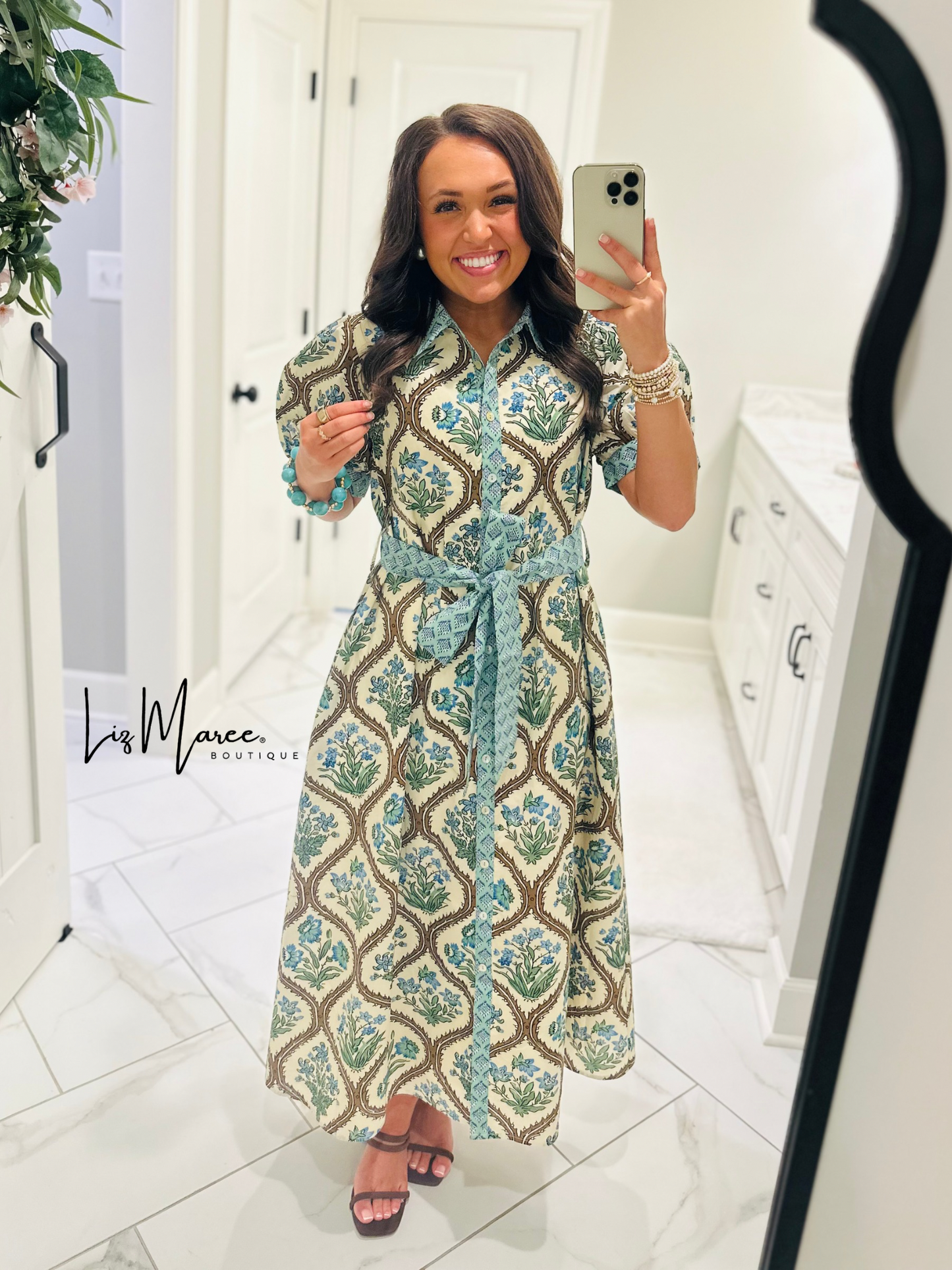 The Wrenley Natural Floral Midi Dress