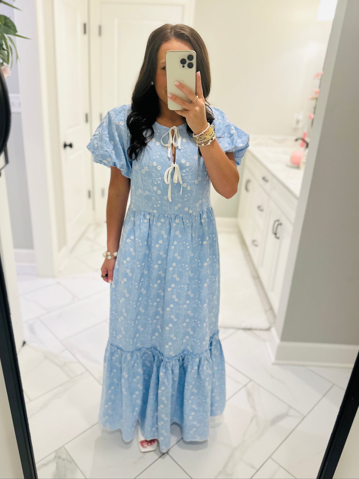 The April Blue Floral Embroidered Maxi Dress