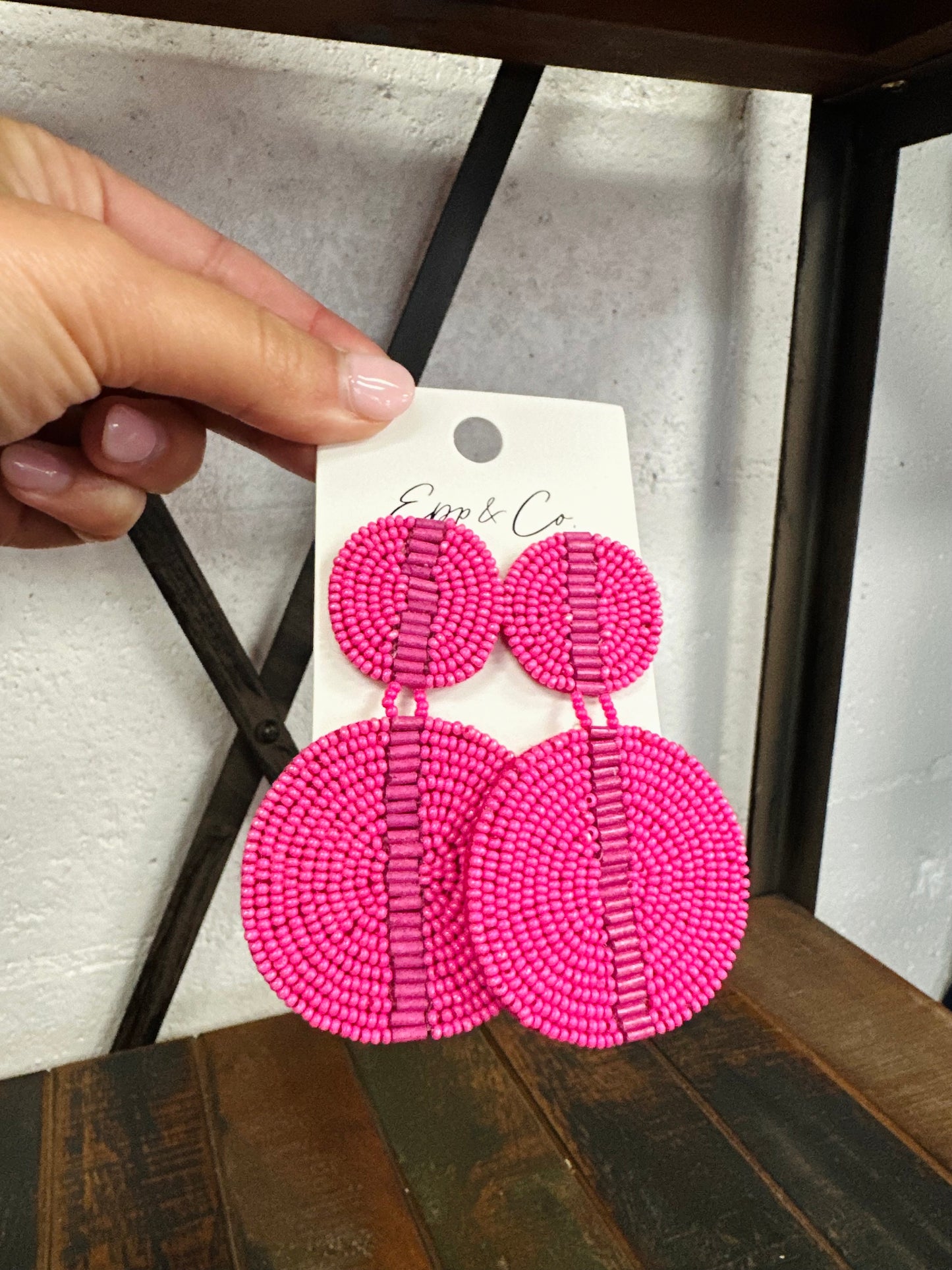 Fuchsia Beaded Double Circle Drops