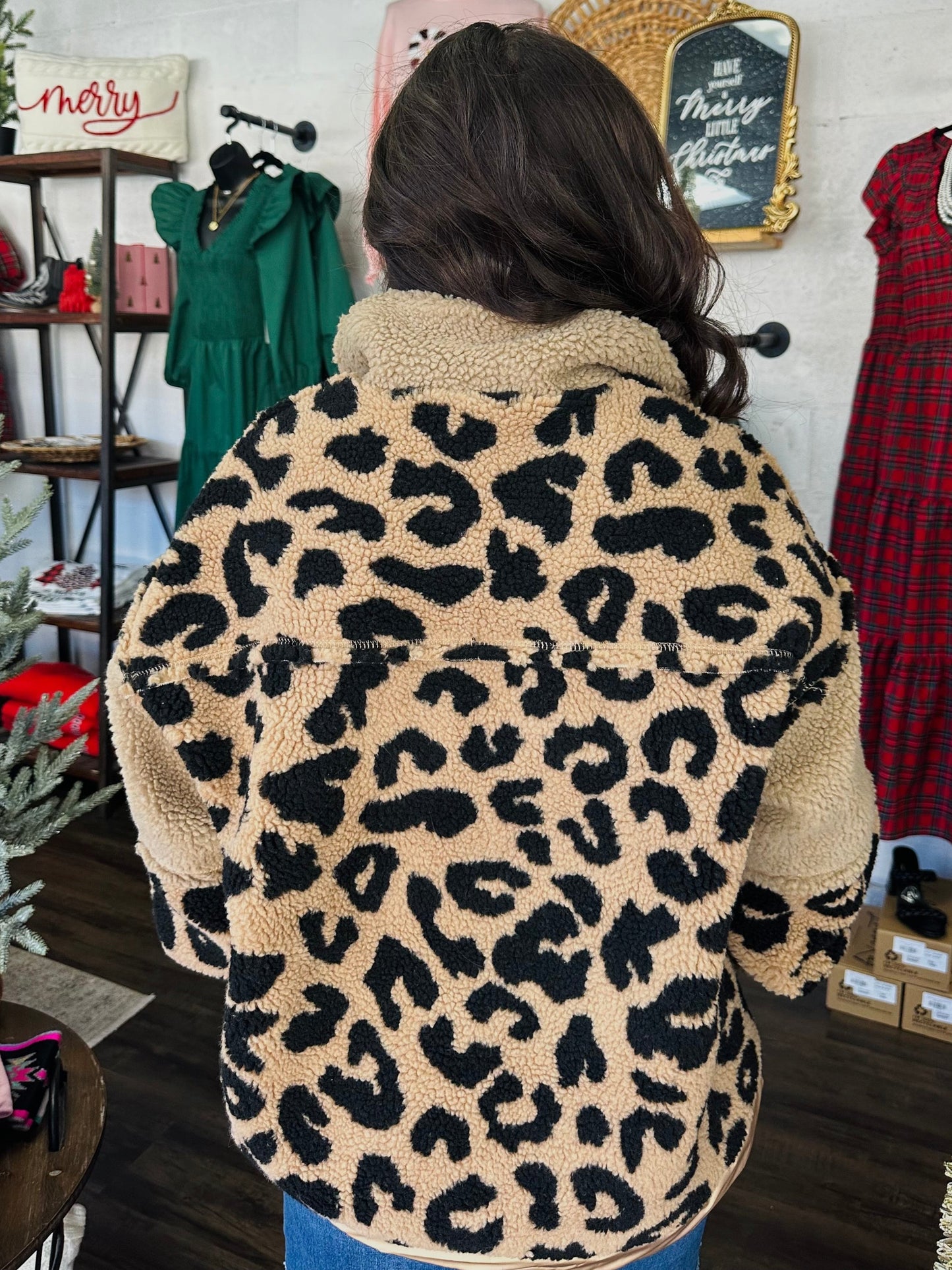 Taupe Leopard Print Fleece Pullover