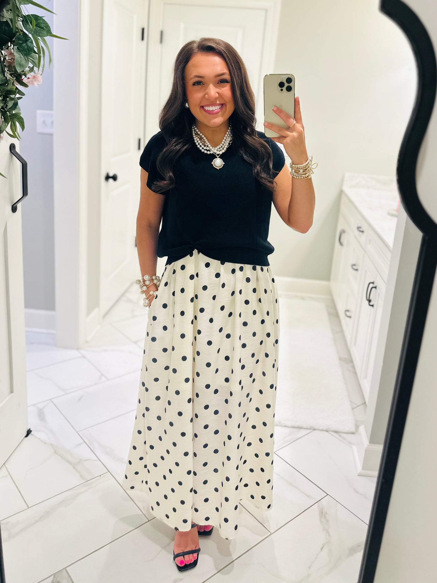 The Lennon Black Layered Polka Dot Midi Dress