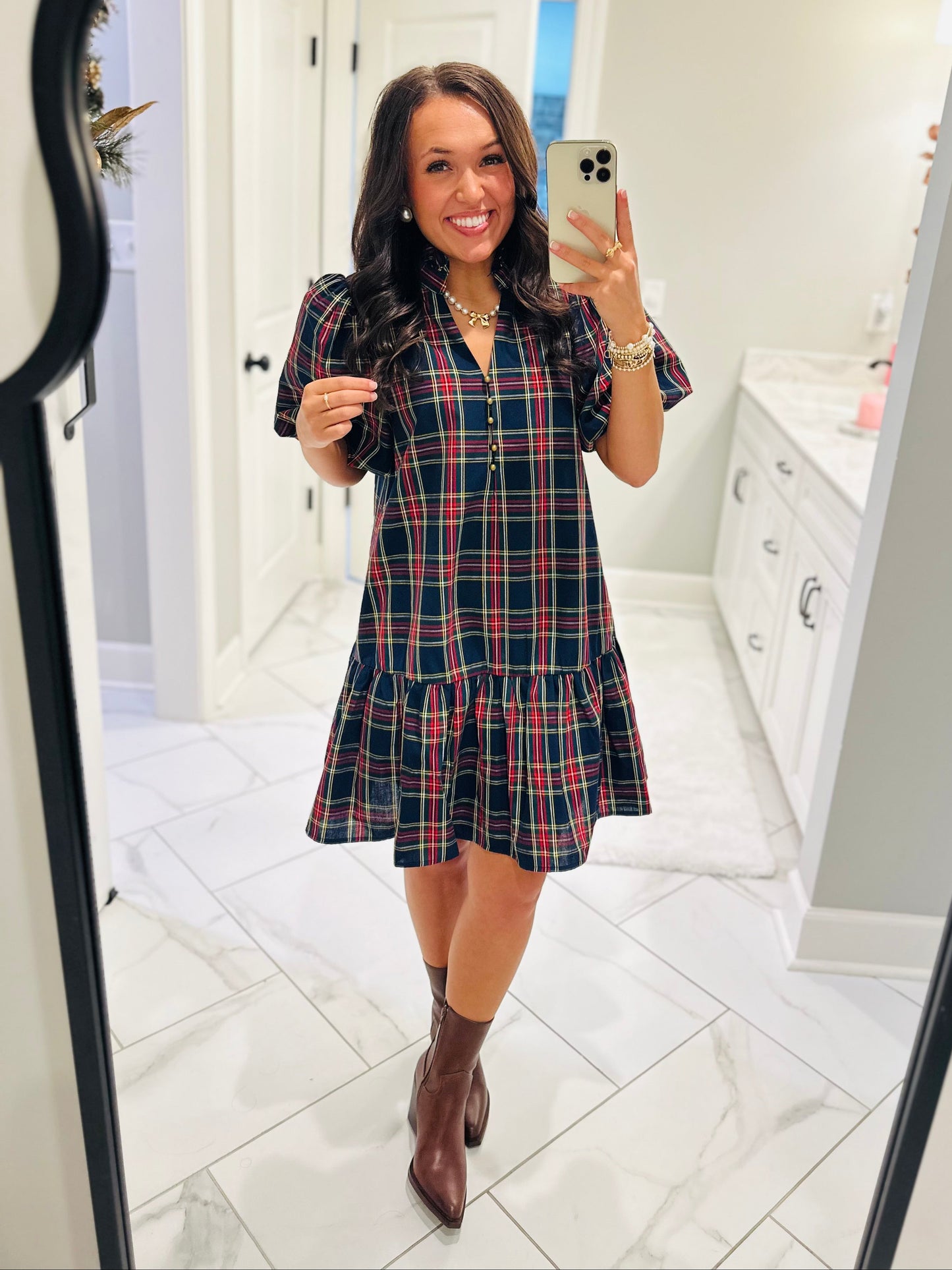The Carol Navy Holiday Plaid Dress