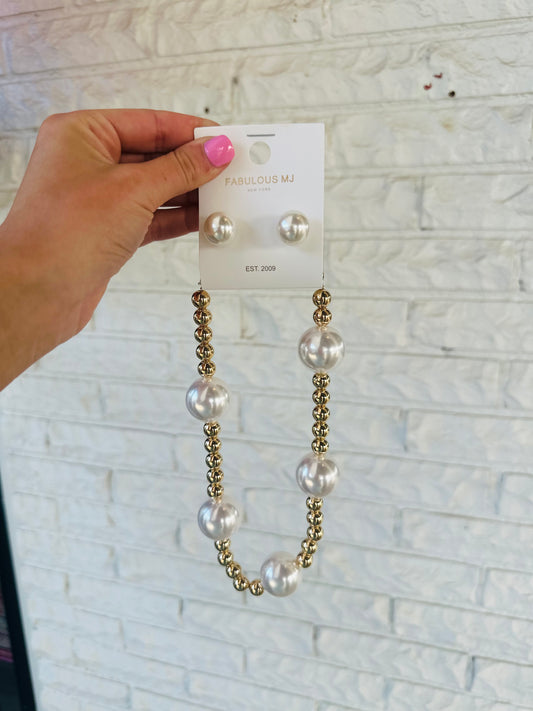 Pearl + Gold Beaded Necklace