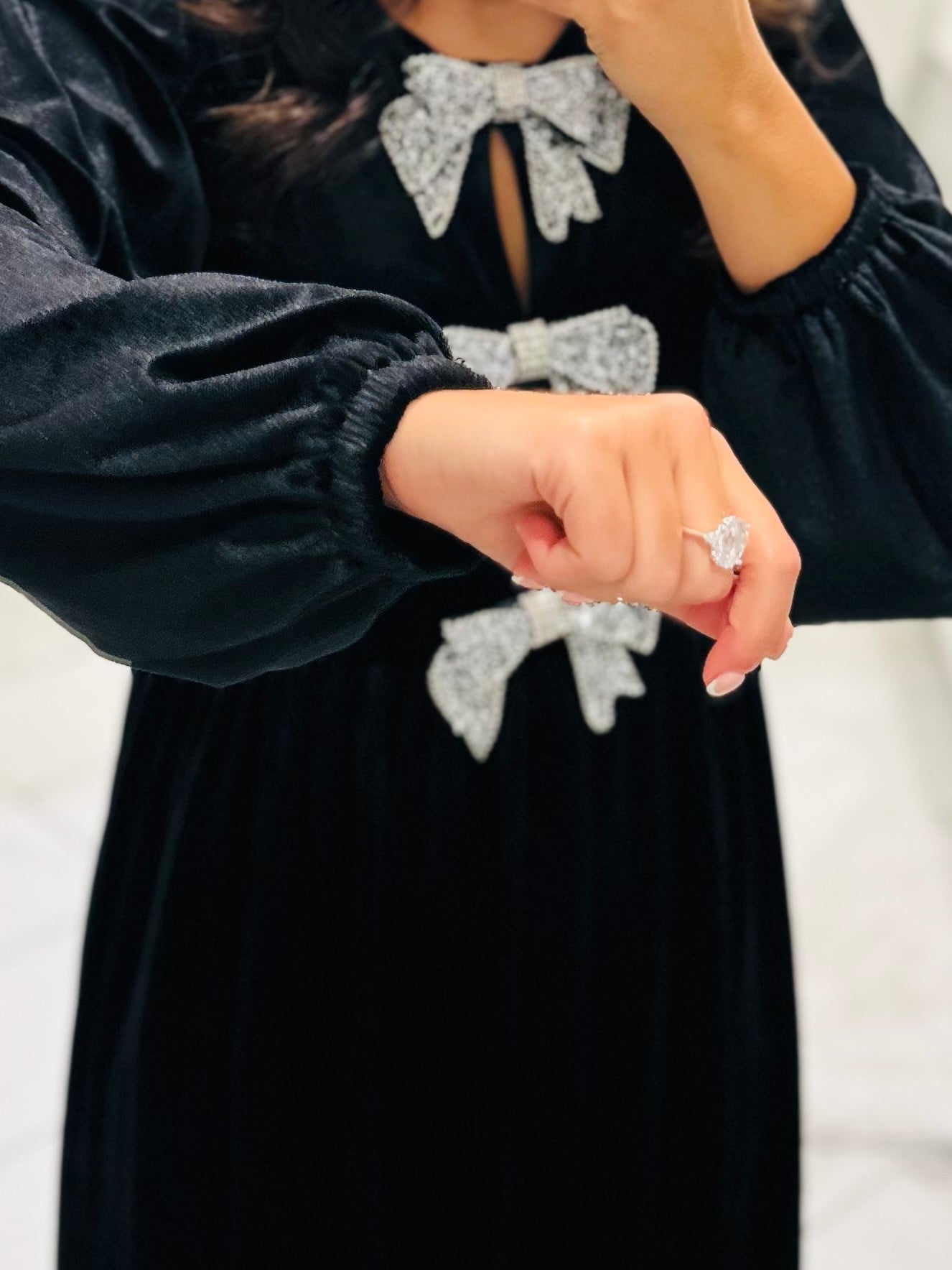 The Jenna Black Velvet Bow Midi Dress