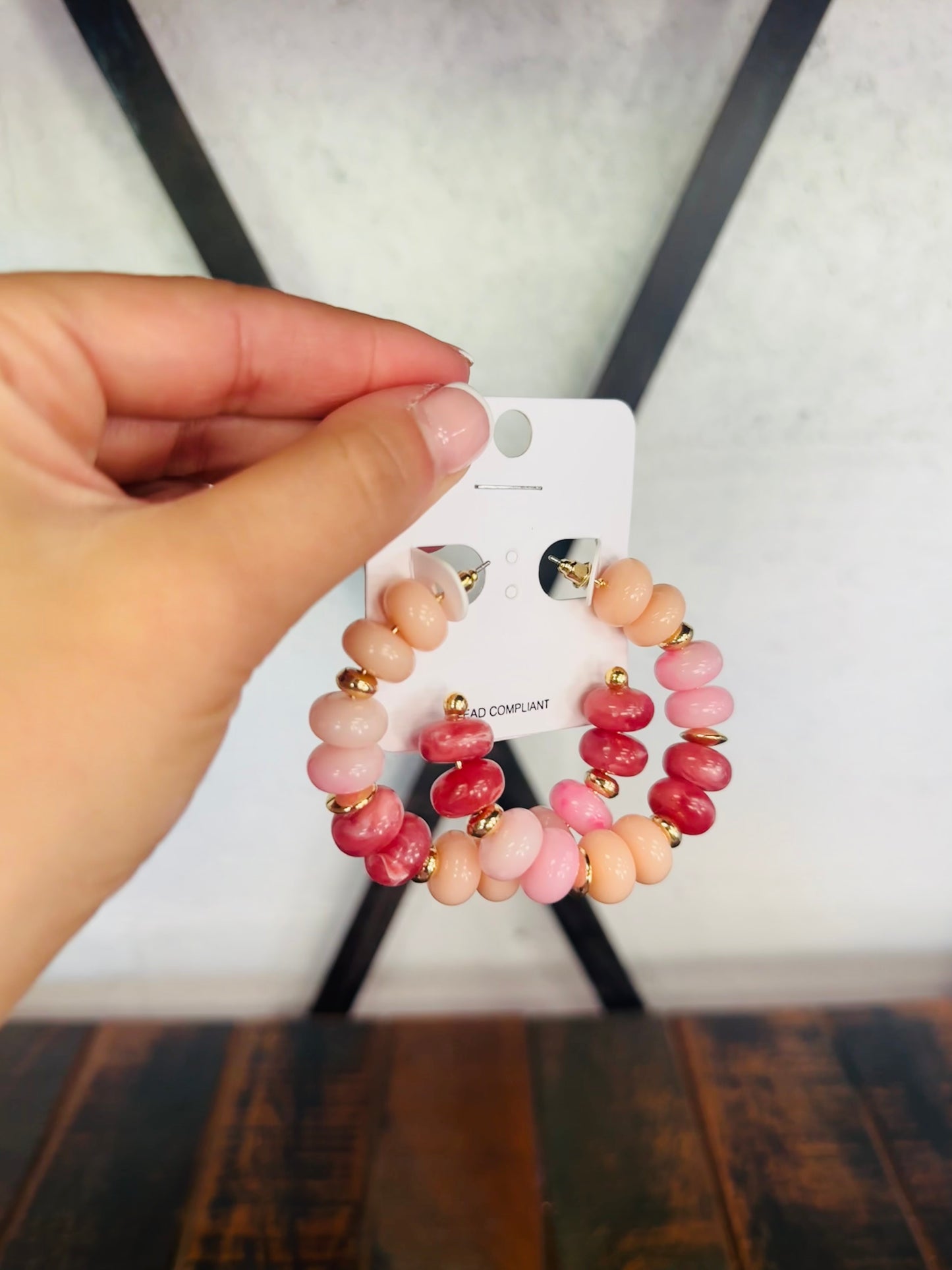 Pink Marble & CCB Beaded Hoop Earring