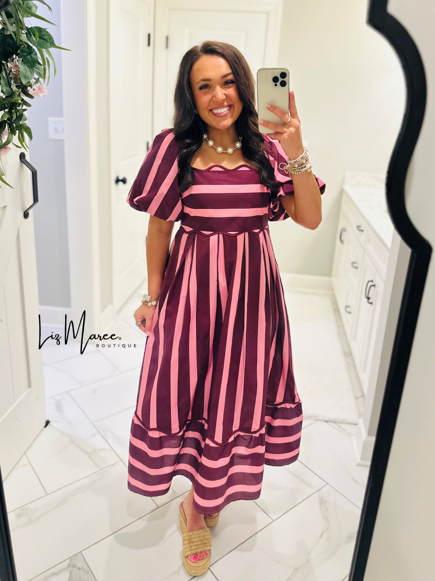 The Reagan Plum Striped Midi Dress