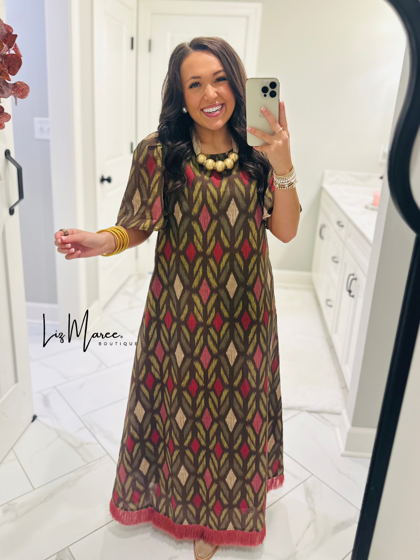 The Madeline Chocolate Brown Geometric Maxi Dress