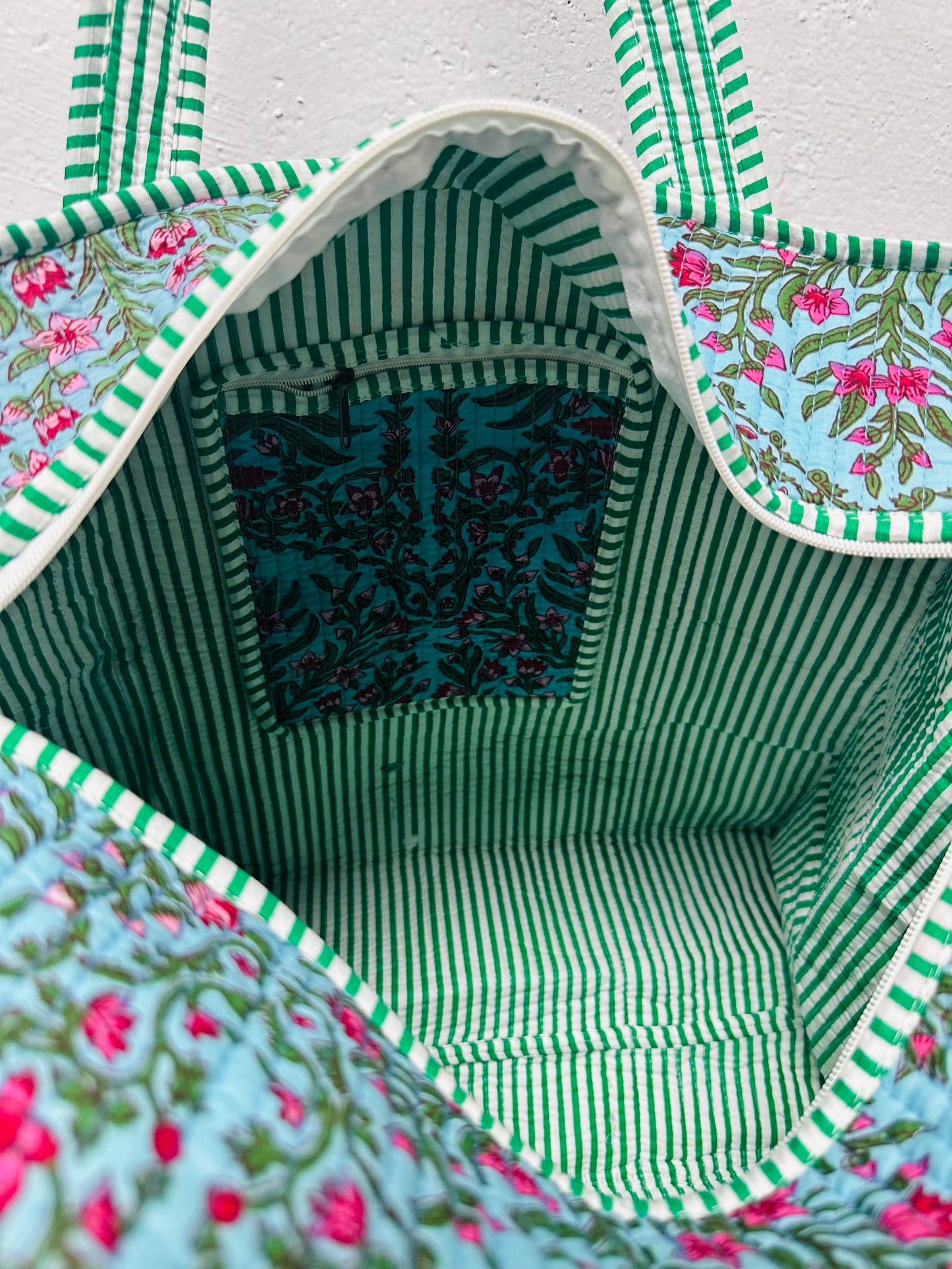 The Blue & Green Floral Quilted Tote Bag