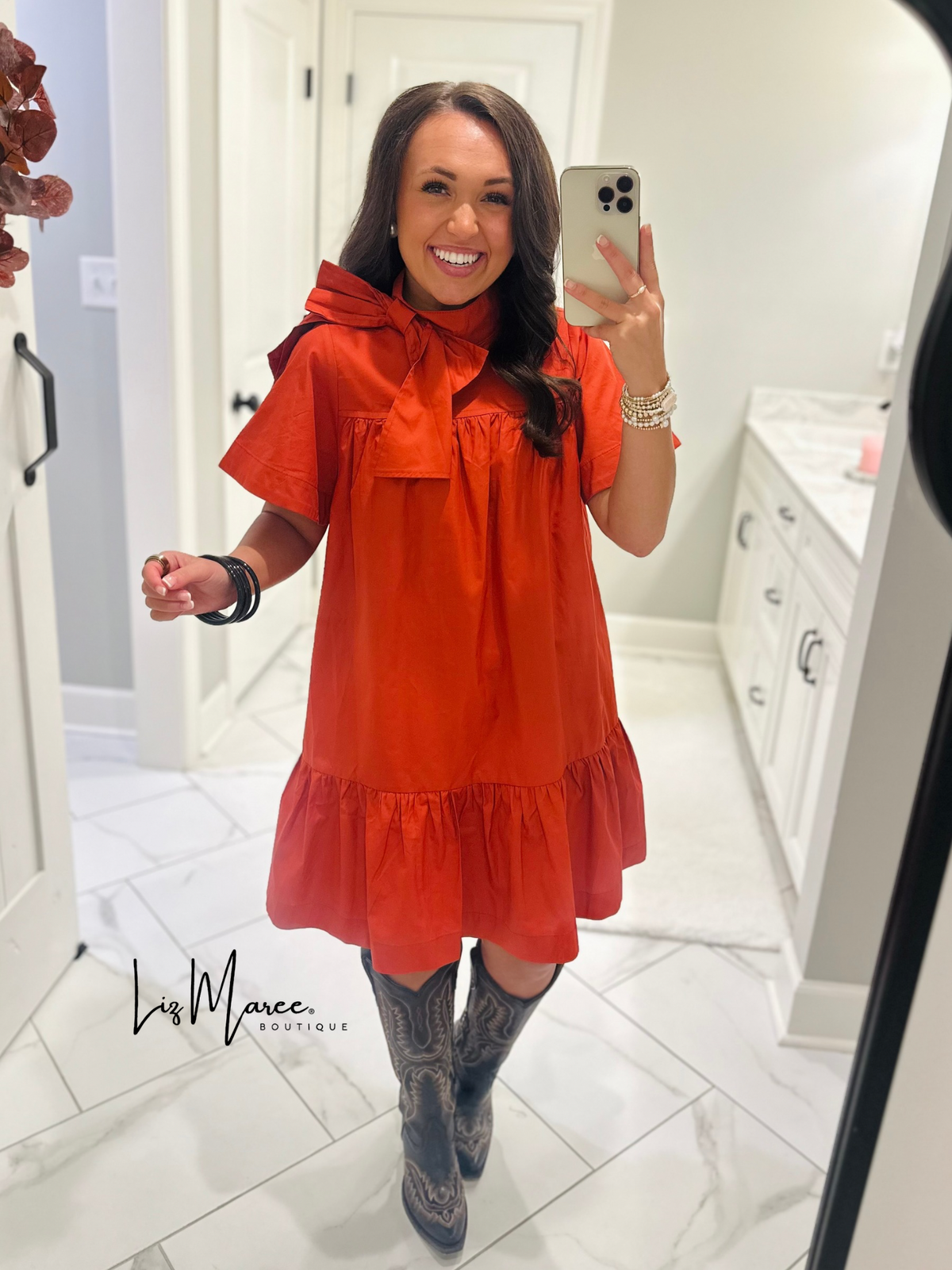 The Melody Brick Poplin Bow Dress