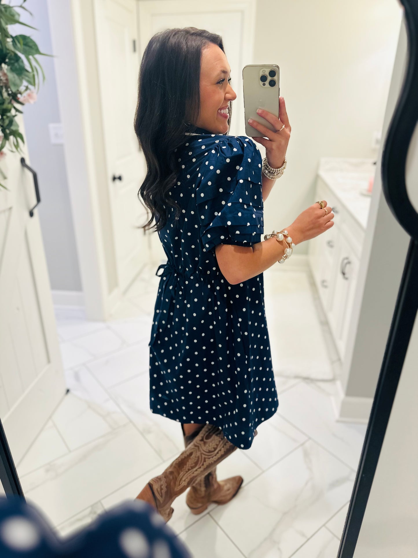 The Kadyn Navy Polka Dot Dress