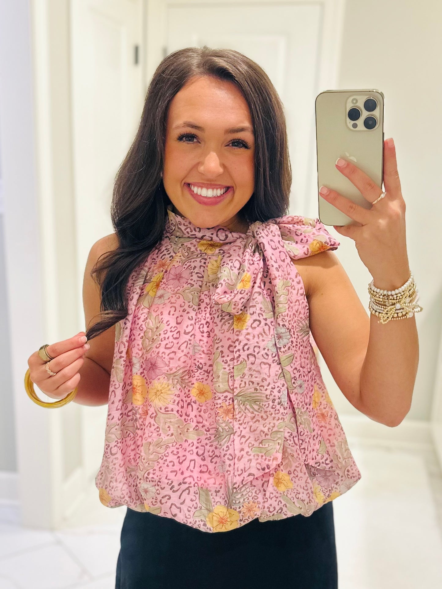 The Fable Pink Leopard Floral Top