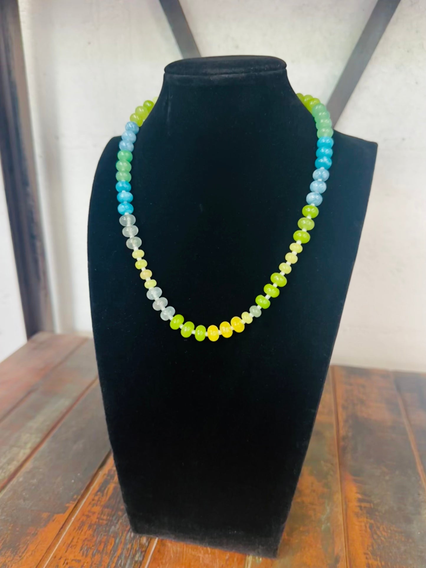 Green Multi Rondelle Stone Necklace