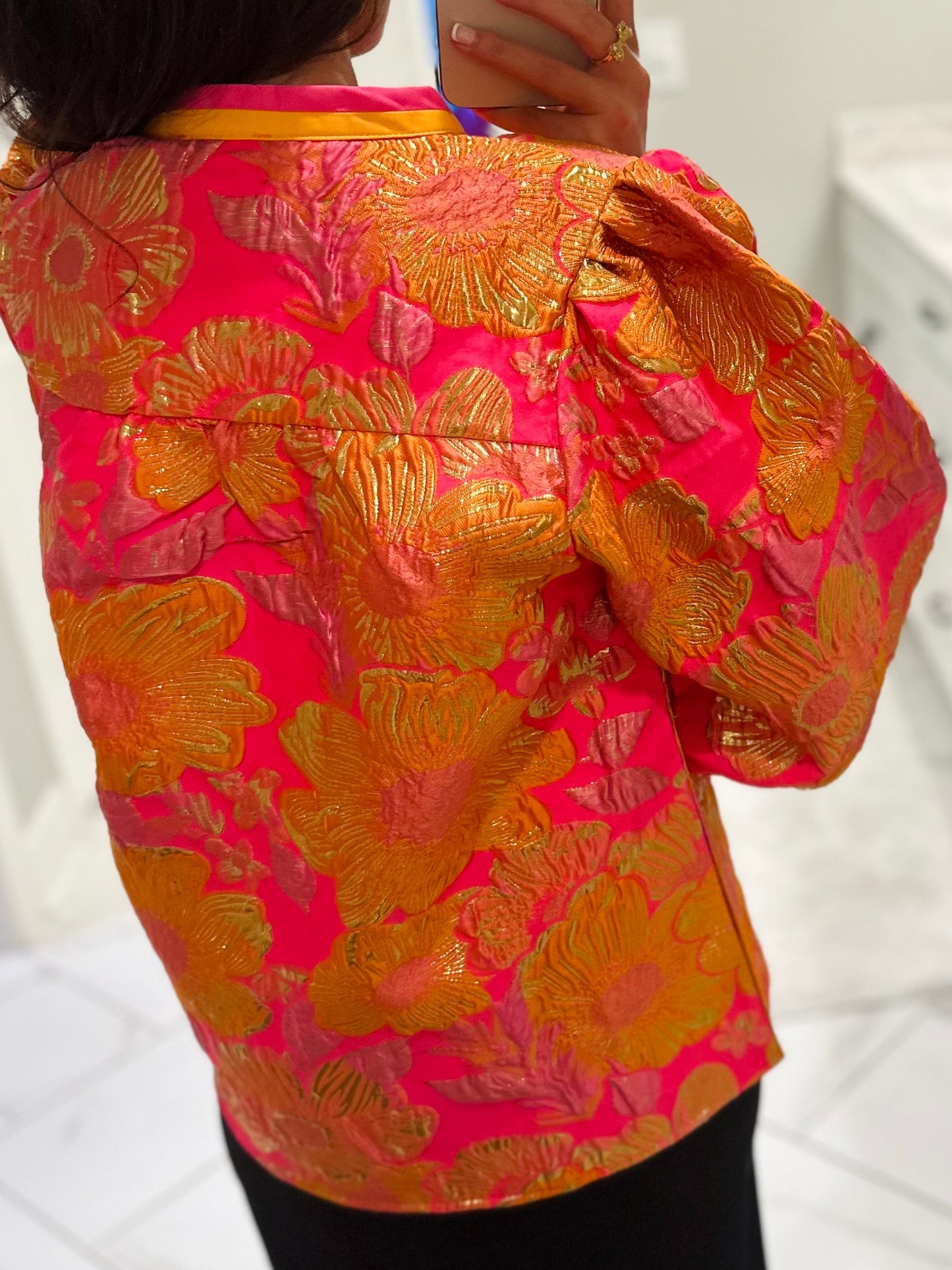 The Shae Neon Pink Floral Jacquard Top