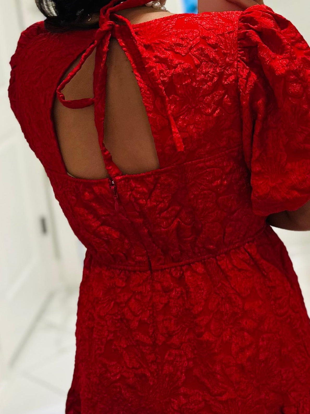 The Aria Red Jacquard Maxi Dress
