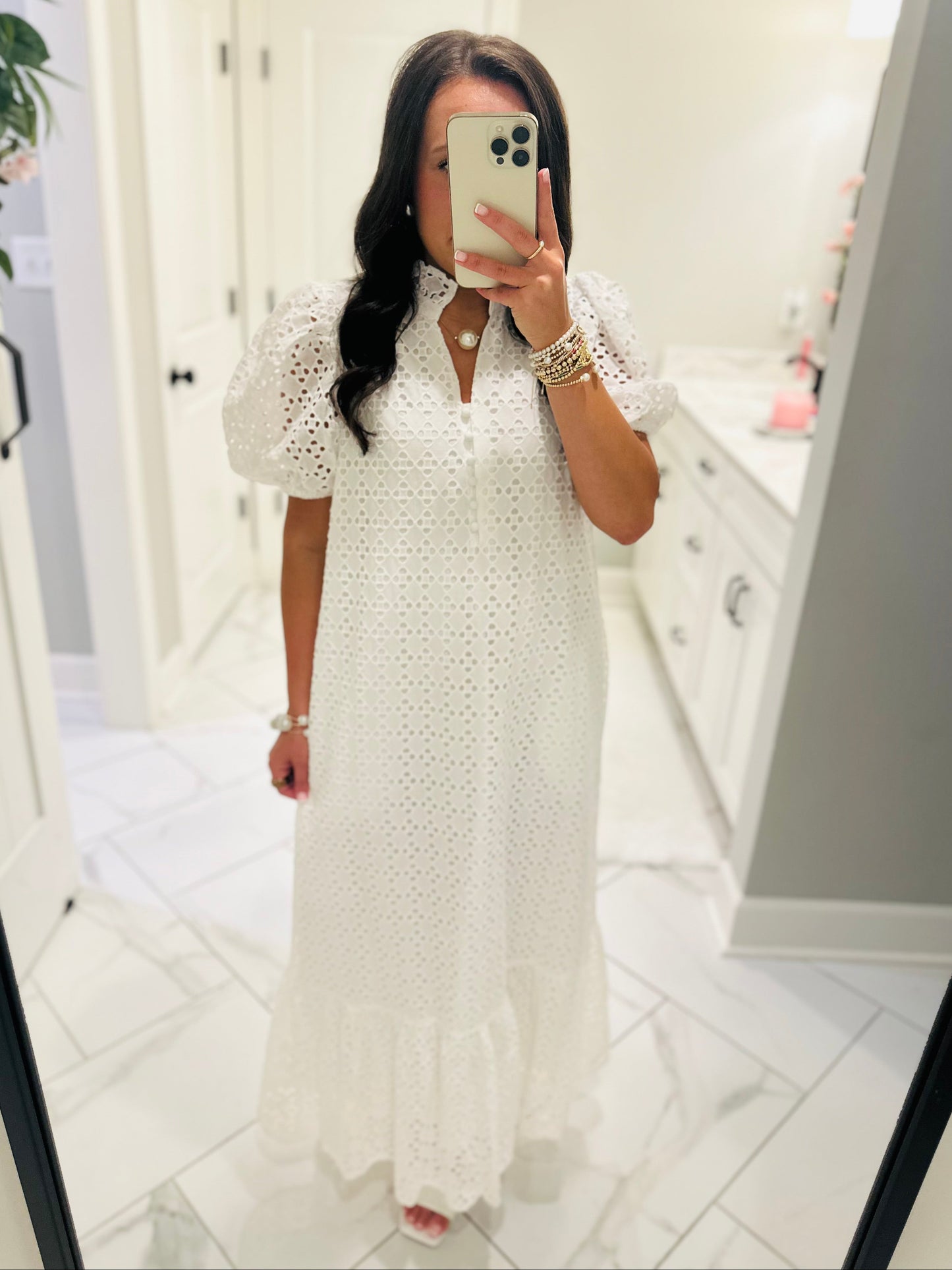 The Liz White Eyelet Midi Dress