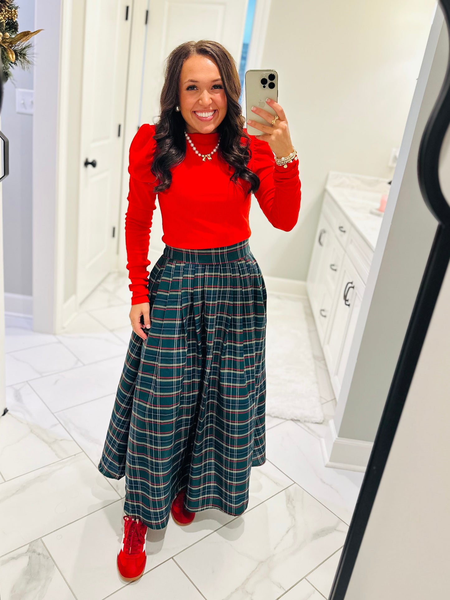 The Tinsley Green Plaid Midi Skirt