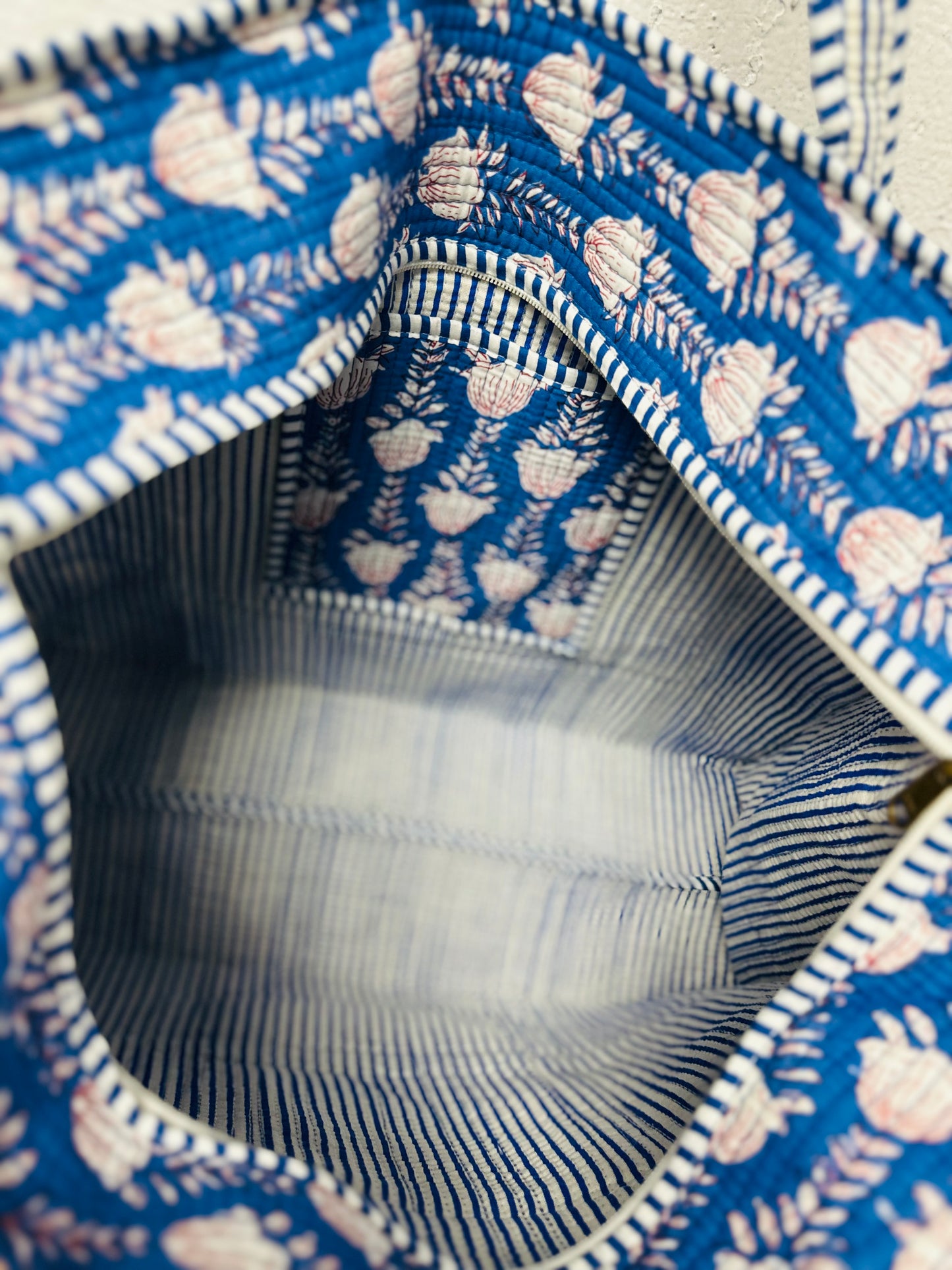 The Royal Blue & White Floral Quilted Tote Bag