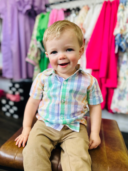 The Boys Plaid Short Sleeve Button Down Shirt