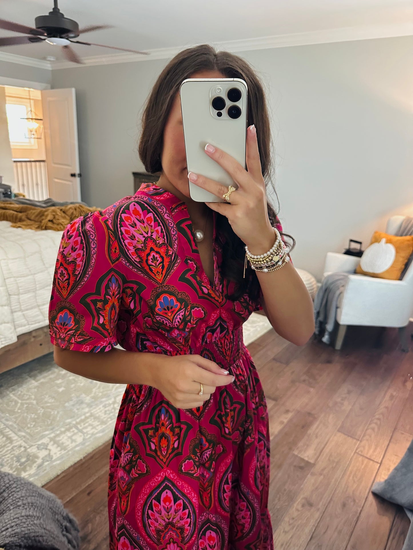 The Azura Berry Pink Floral Poplin Maxi Dress