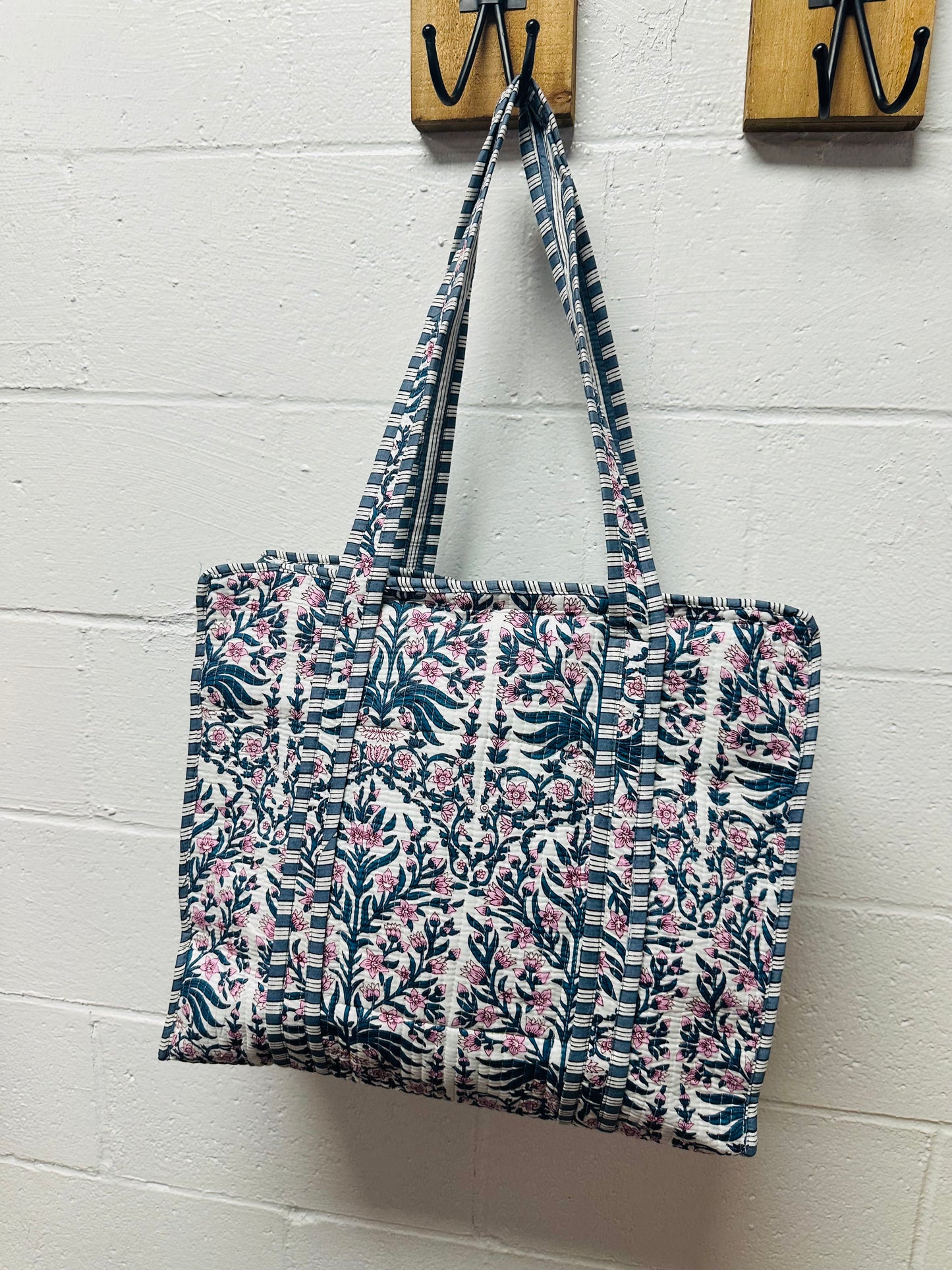 The Teal & Pink Floral Quilted Tote Bag
