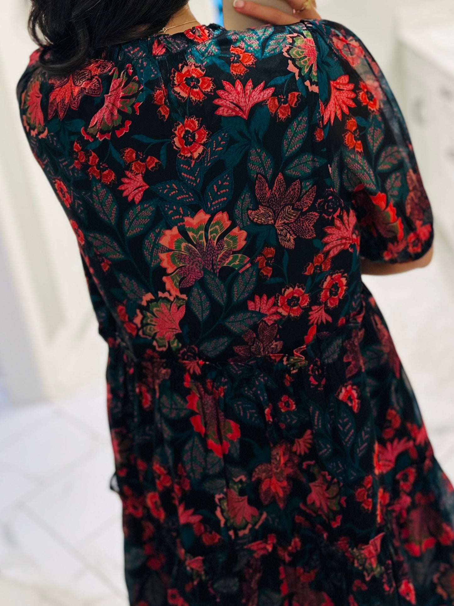 The Briala Black Floral Tiered Dress