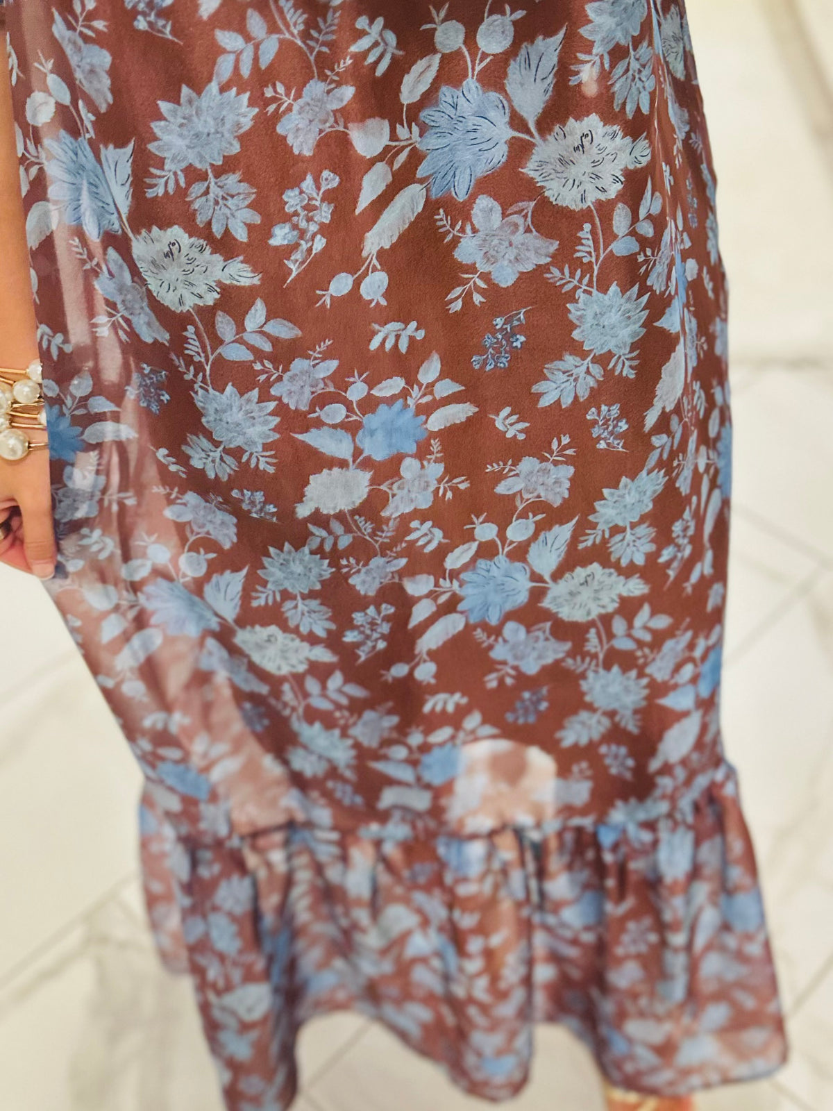 The Emersyn Brown Floral Organza Midi Dress