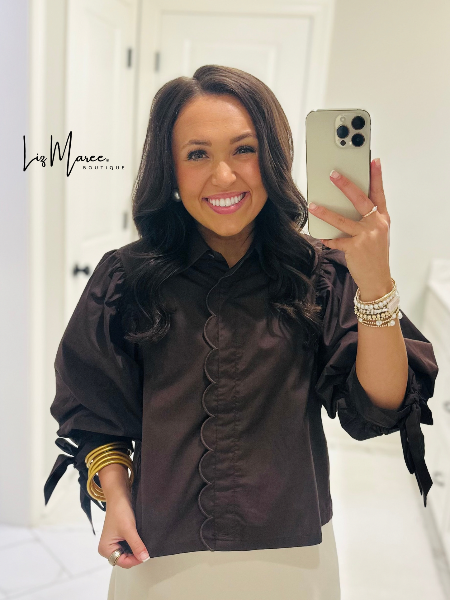 The Bruna Brown Scallop Trim Top