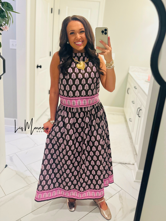 The Natalie Brown Floral Midi Skirt