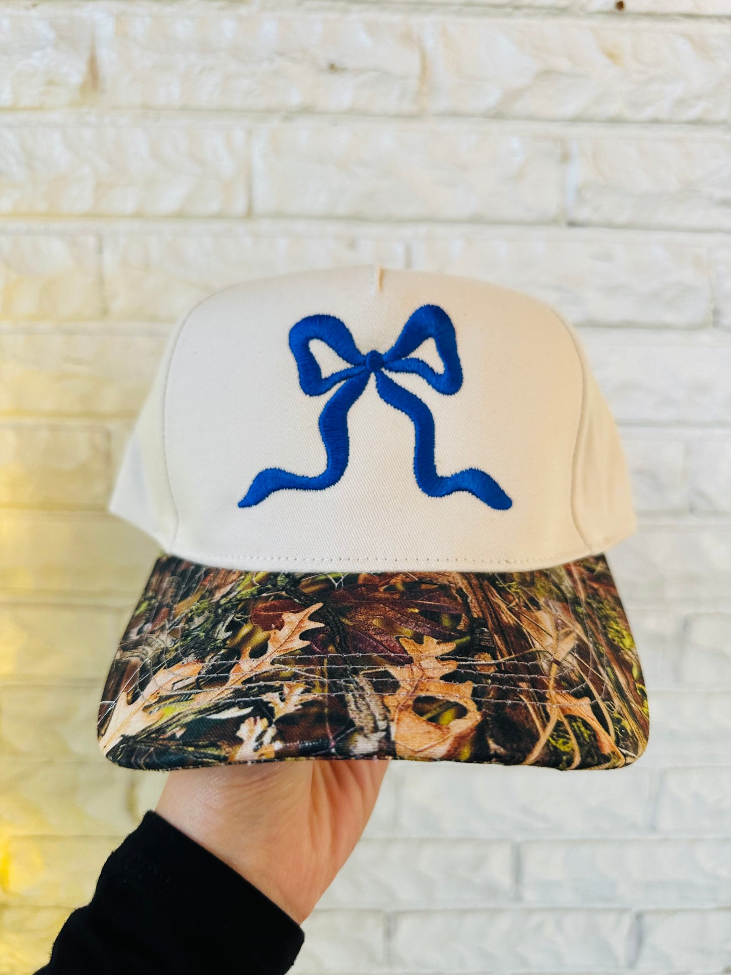 The Royal Blue Bow + Camo Trucker Hat