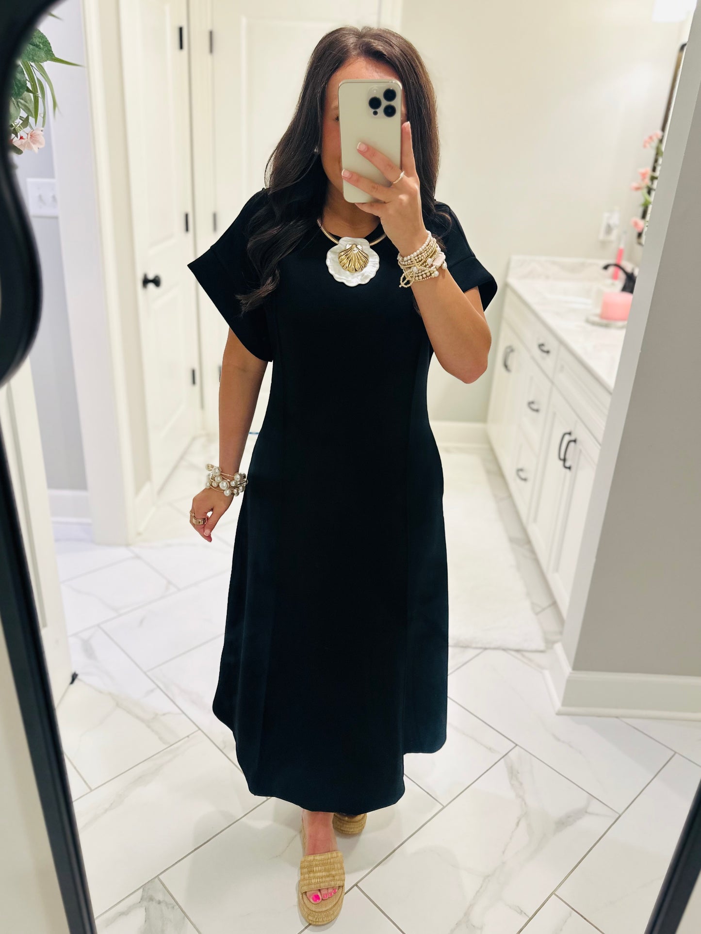 The Jess Black Knit Midi Dress