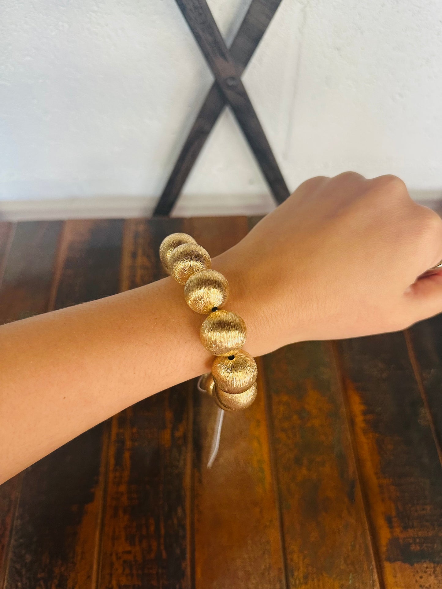 Brushed Gold Big Ball Statement Bracelet