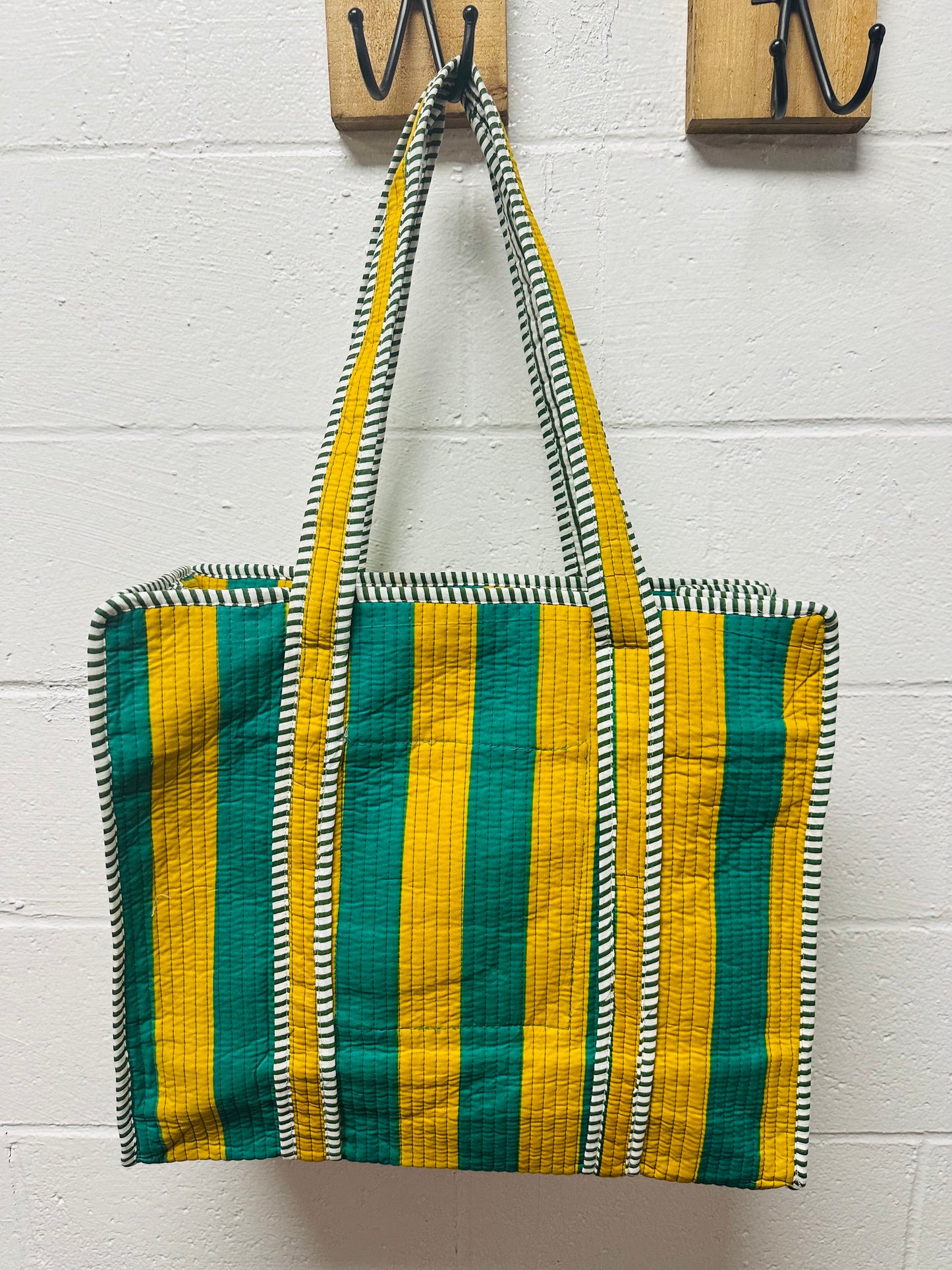 The Green + Orange Striped Quilted Tote Bag