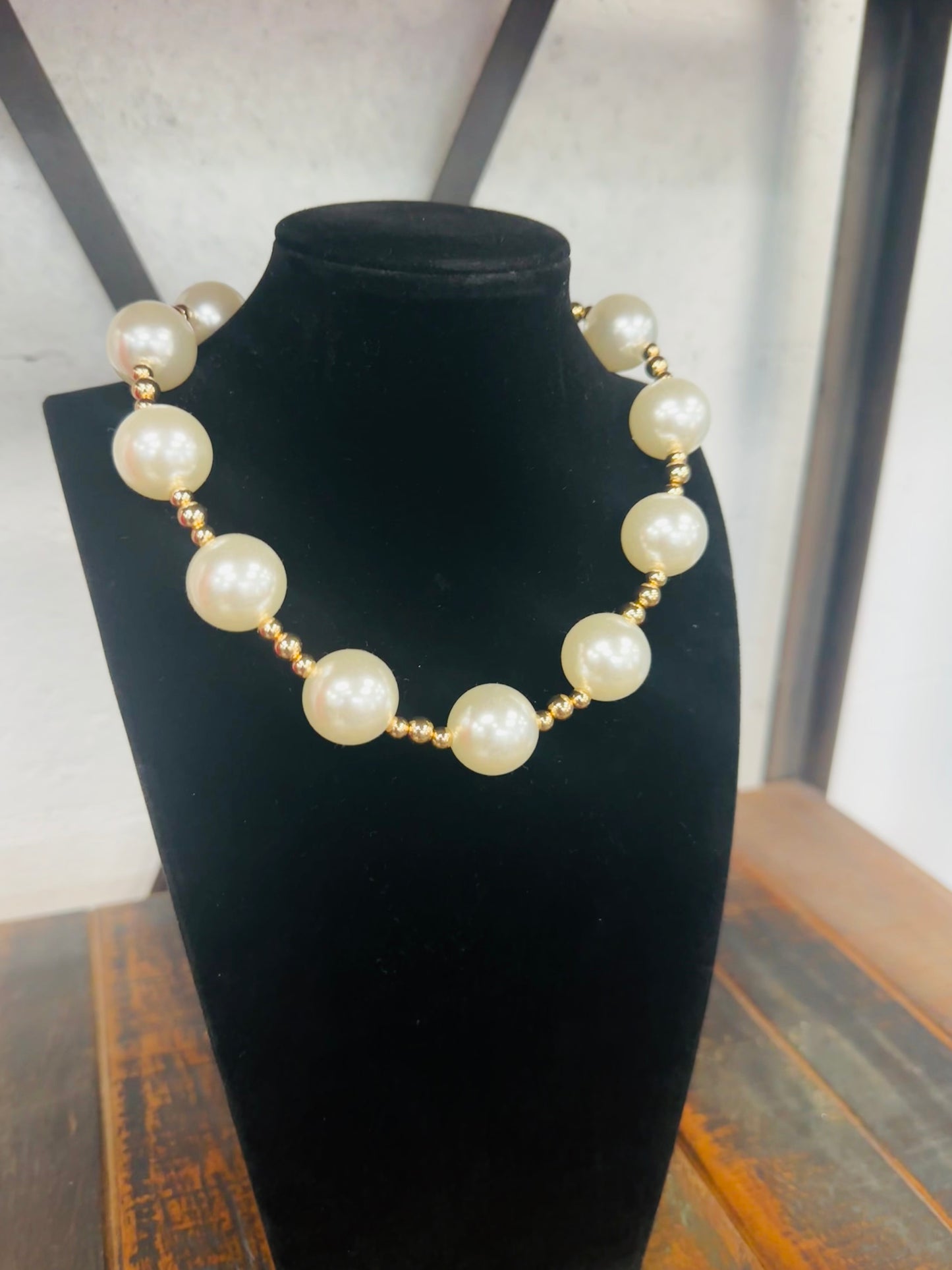 20mm Cream + Gold Pearl Ball Bead Necklace