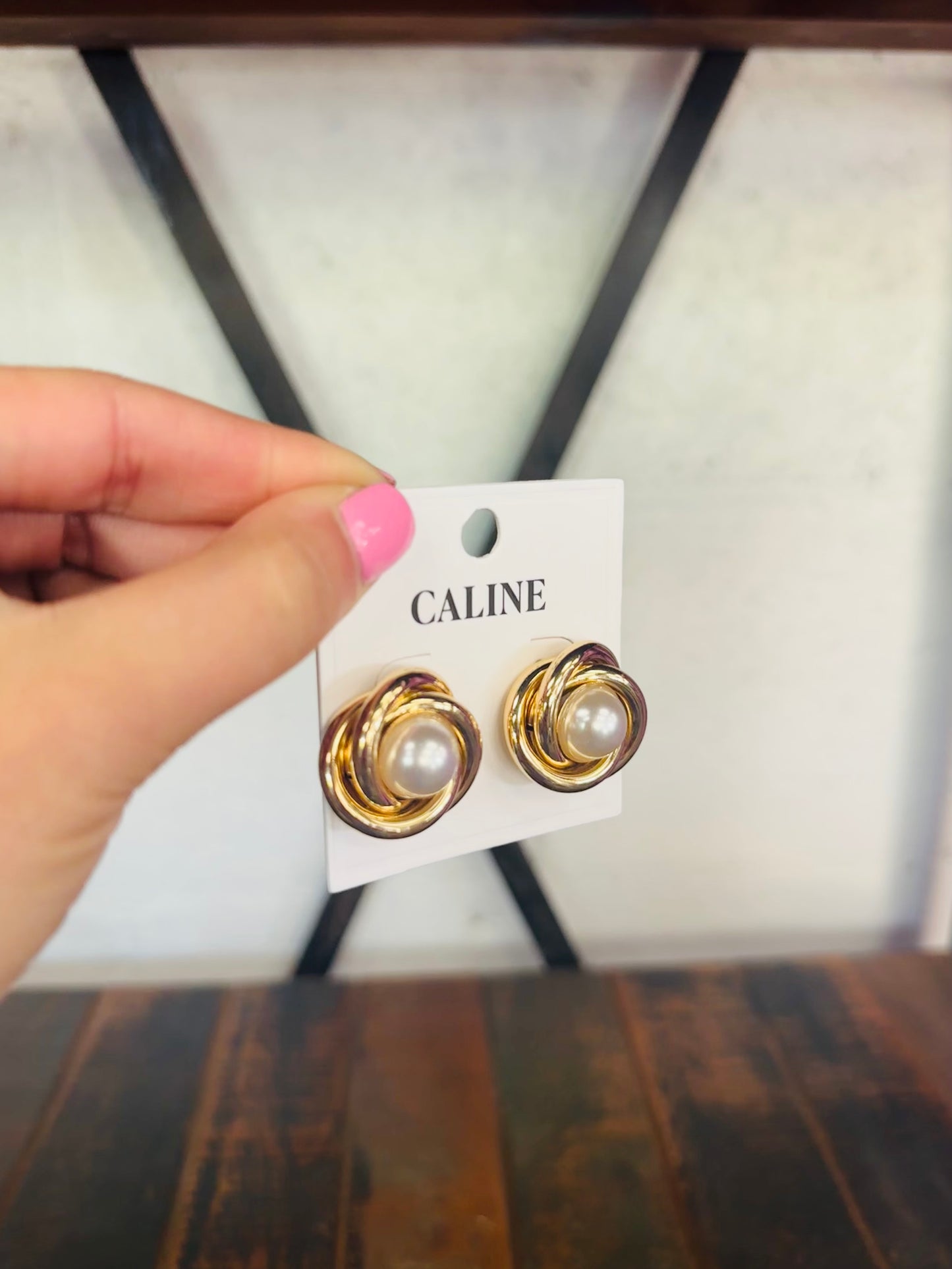 Gold Twist Pearl Stud Earrings