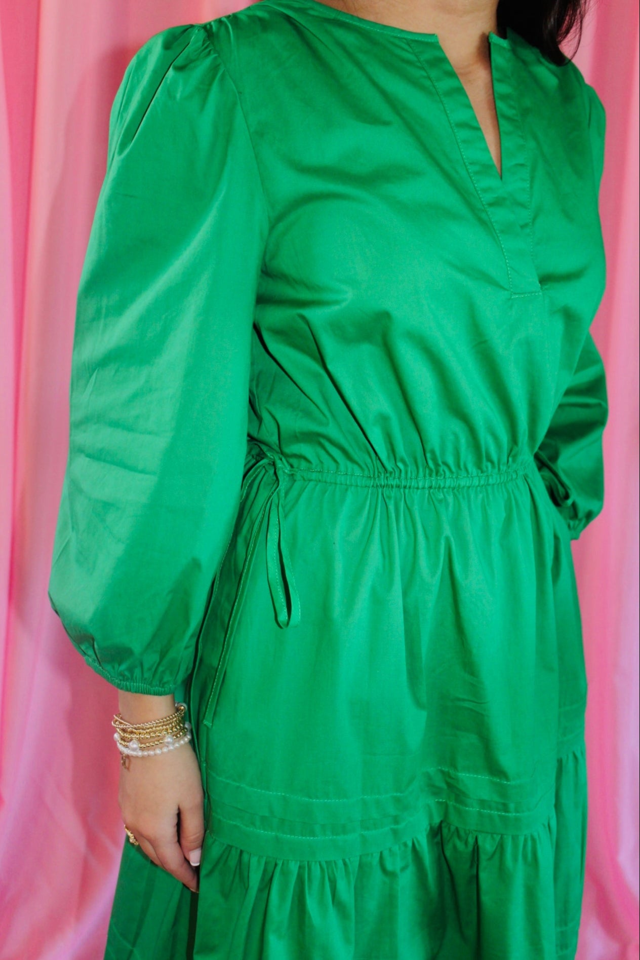 The Jayde Kelly Green Poplin Tiered Midi Dress