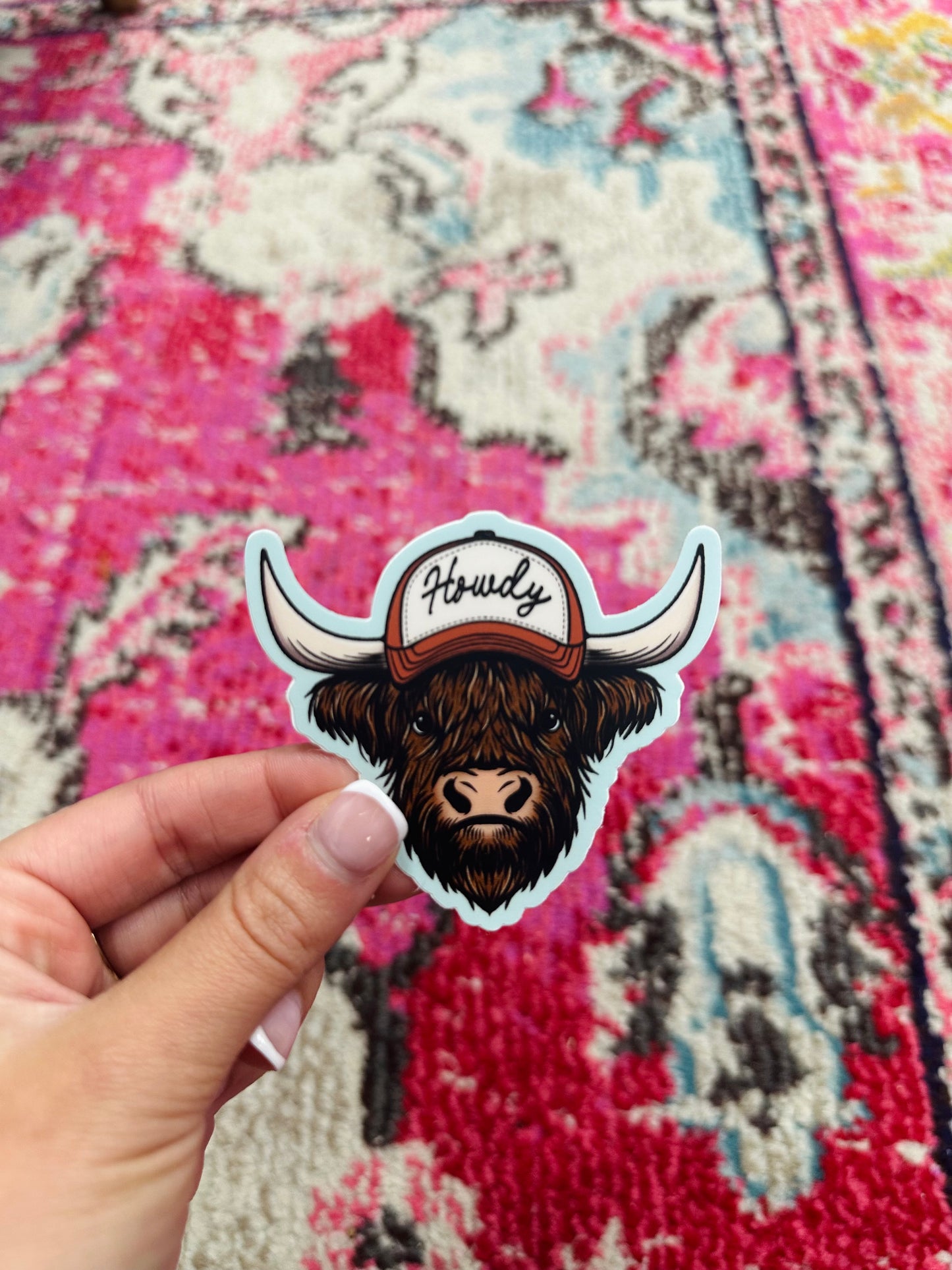 Howdy Cow Trucker Hat Sticker