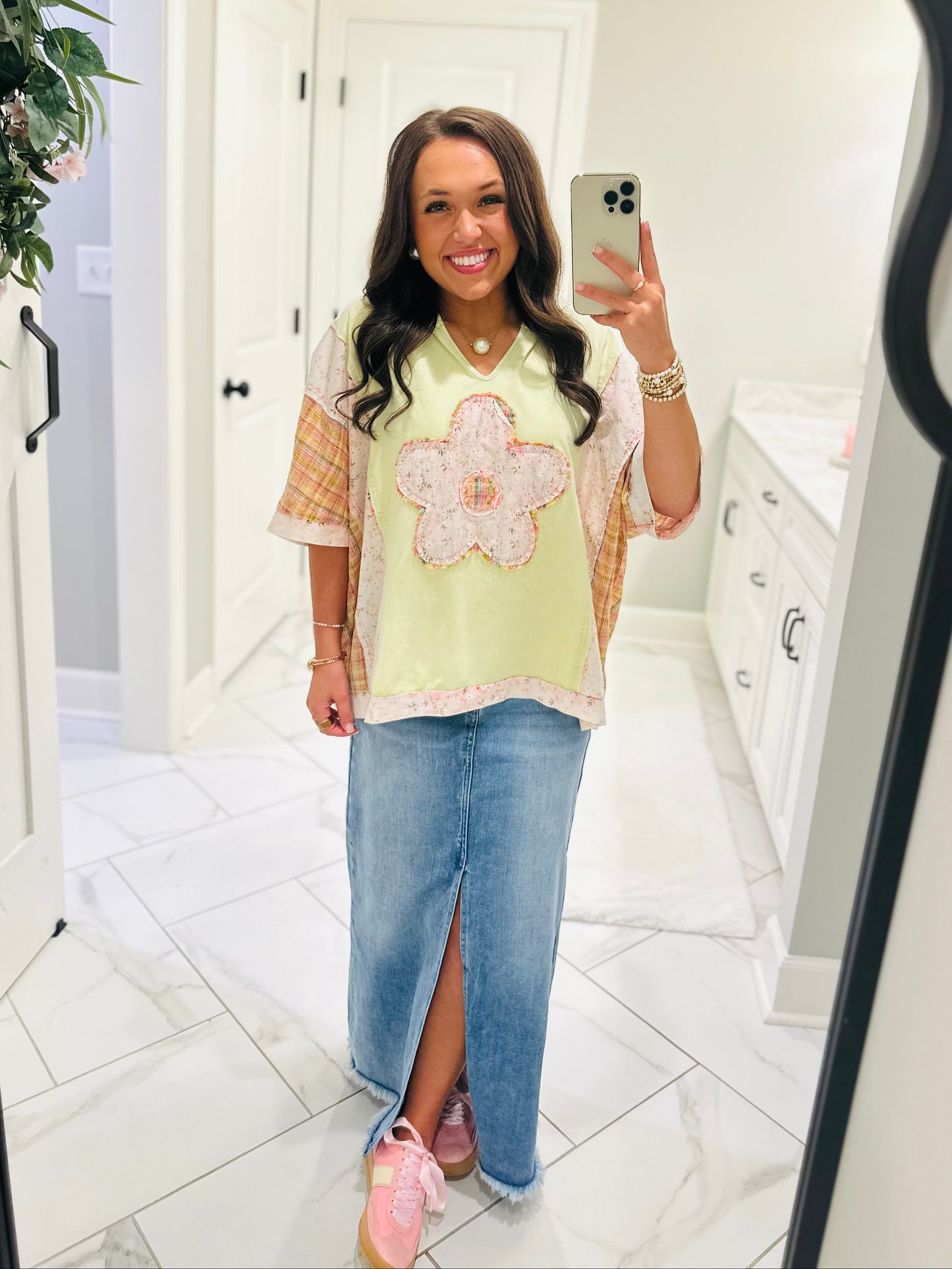 The Scarlett Lime Green Flower Patchwork Top
