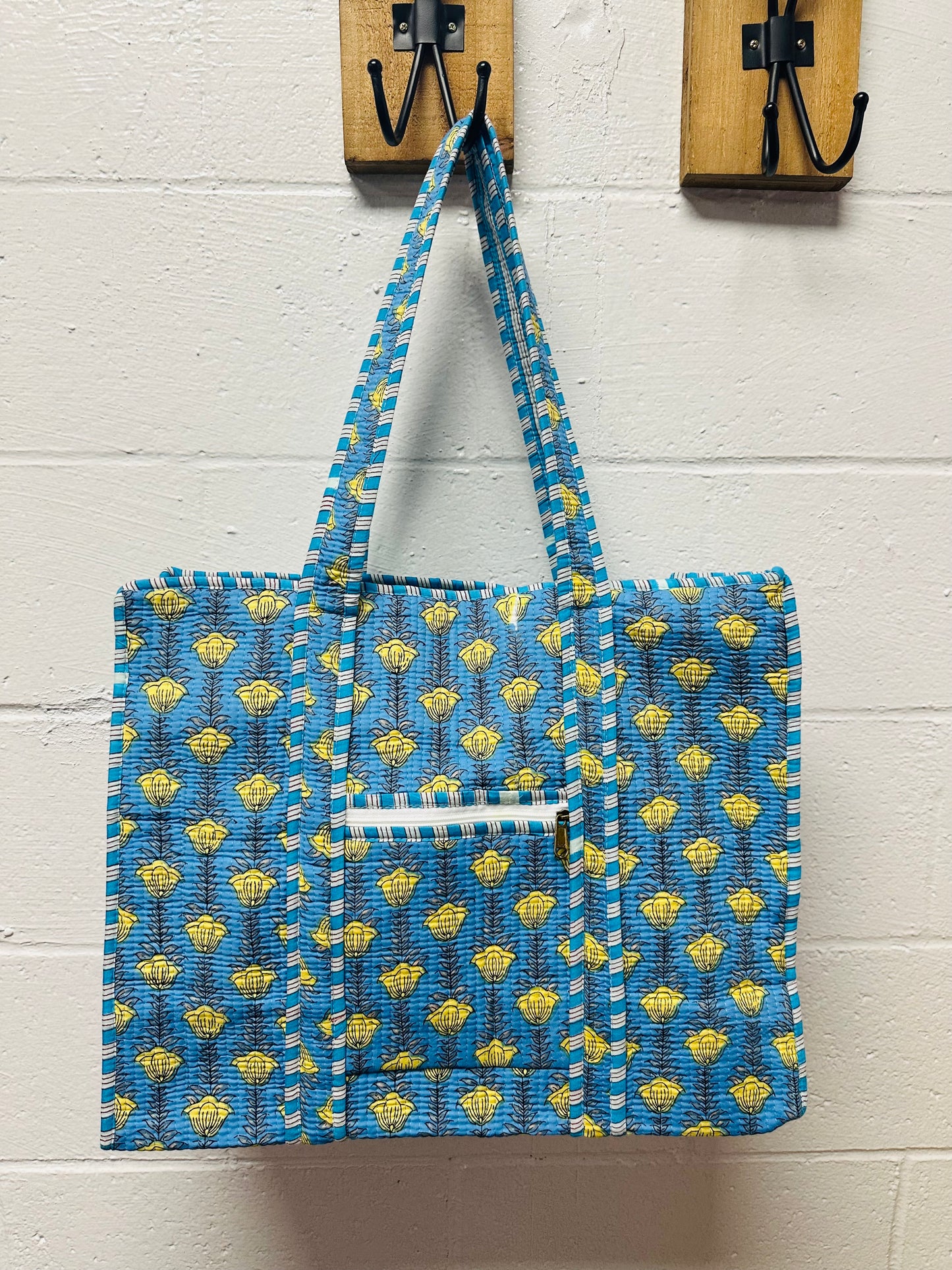 The Blue & Yellow Floral Quilted Tote Bag