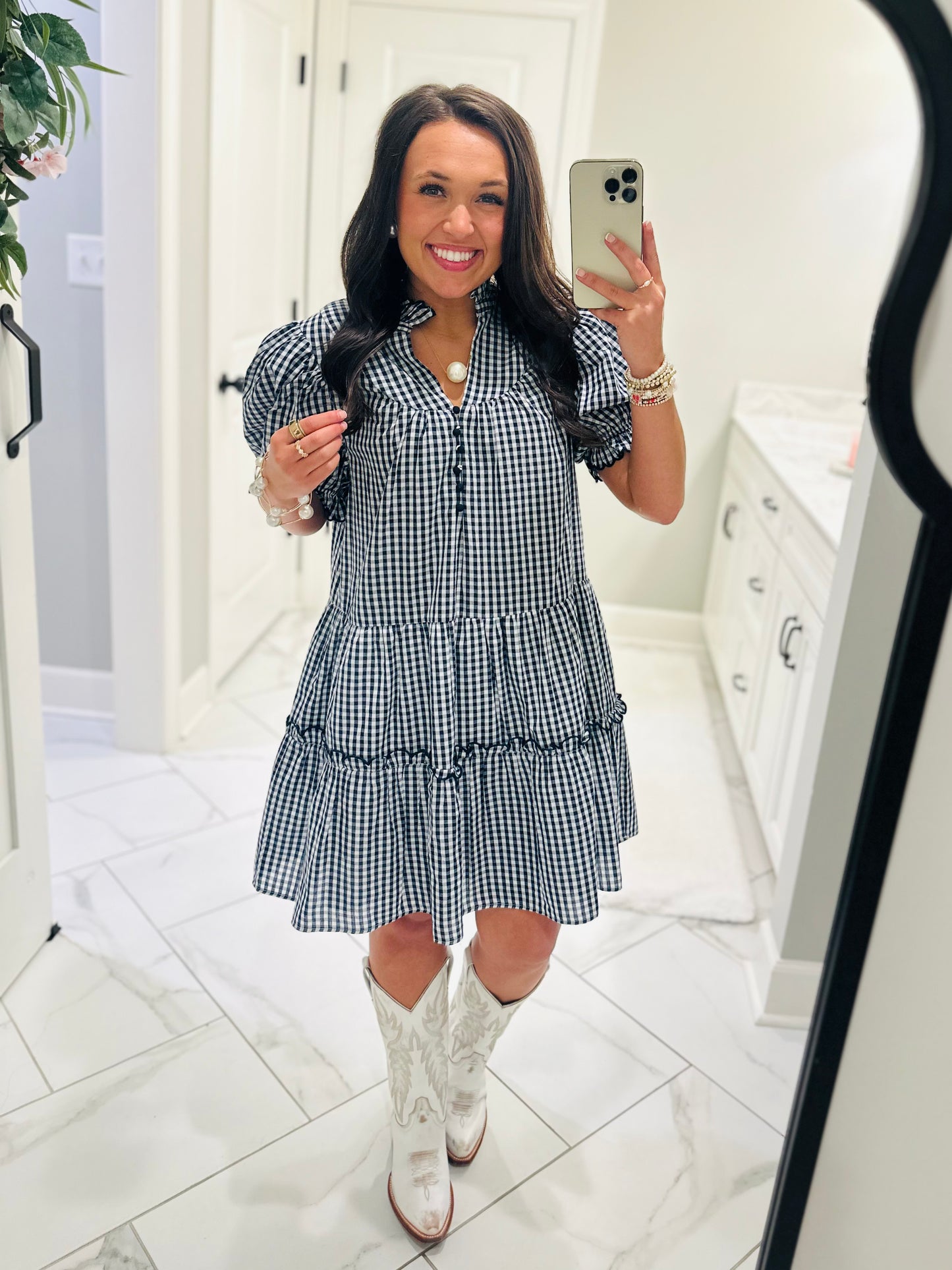 The Dixie Navy Gingham Dress